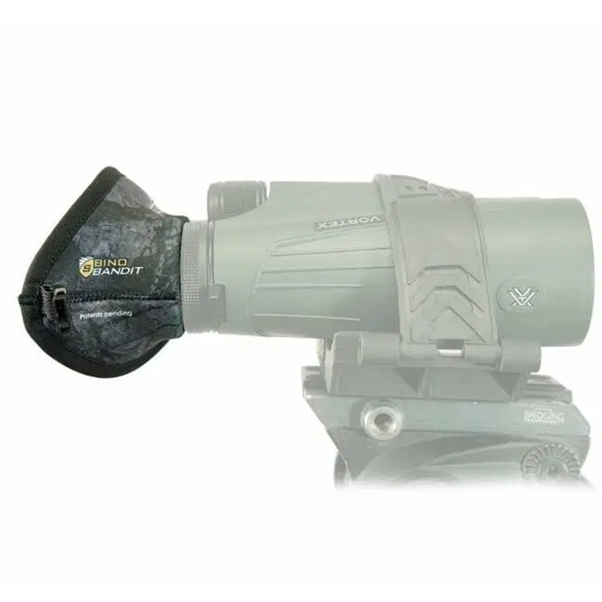 Binocular eye sheilds with a black cover labeled 'Bandit' on a white background