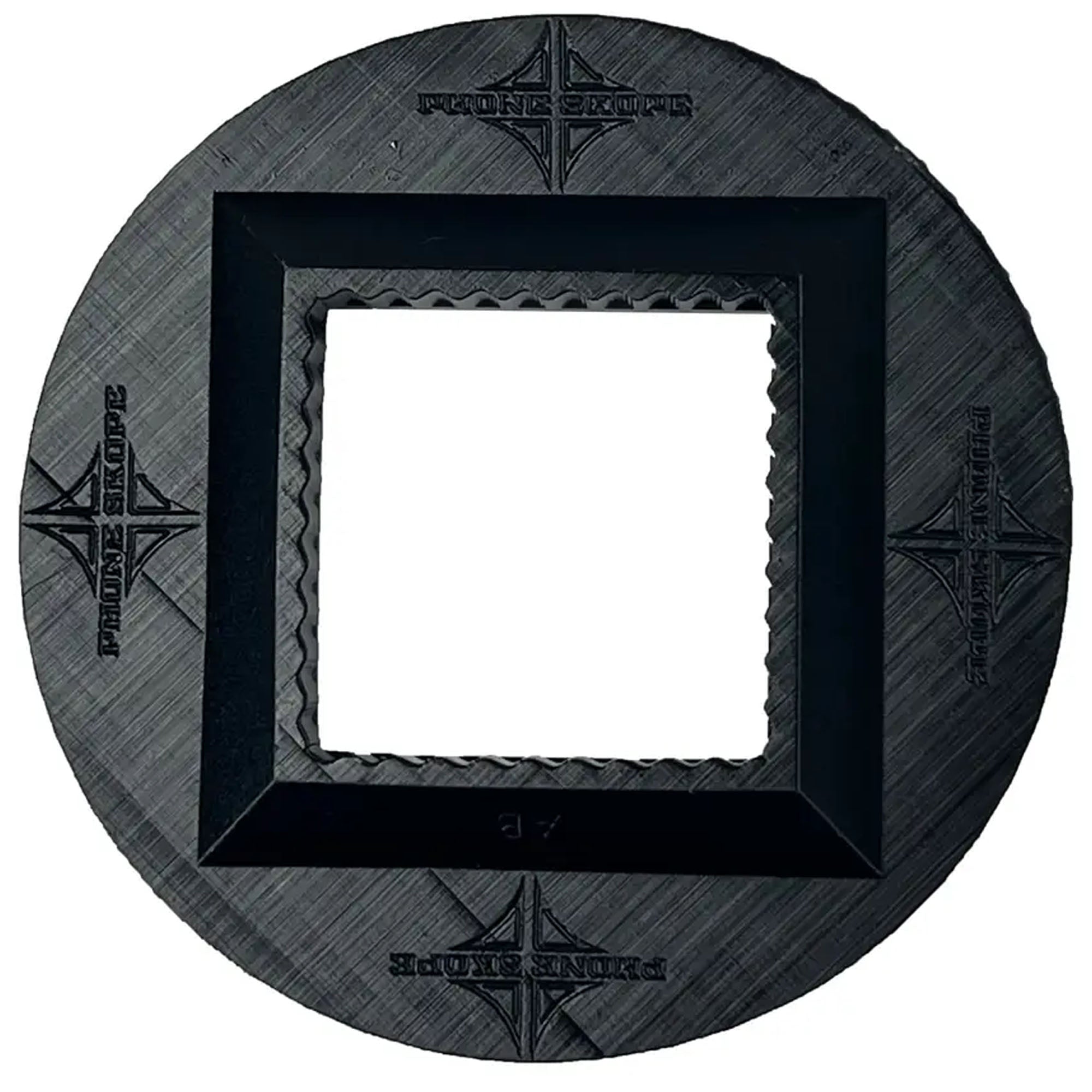 Black square frame with textured border on a white background
