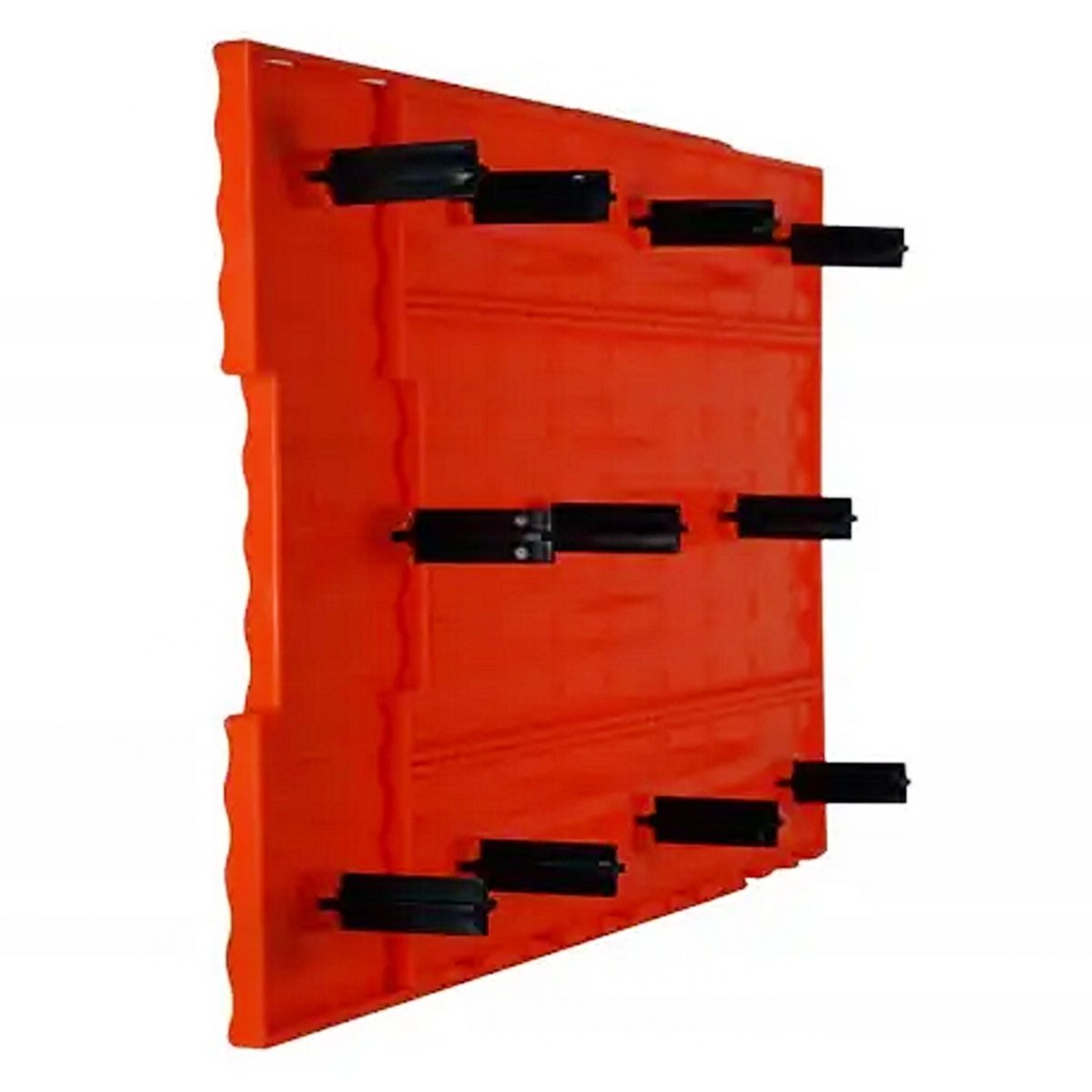 Orange cooler tray with black straps on a white background