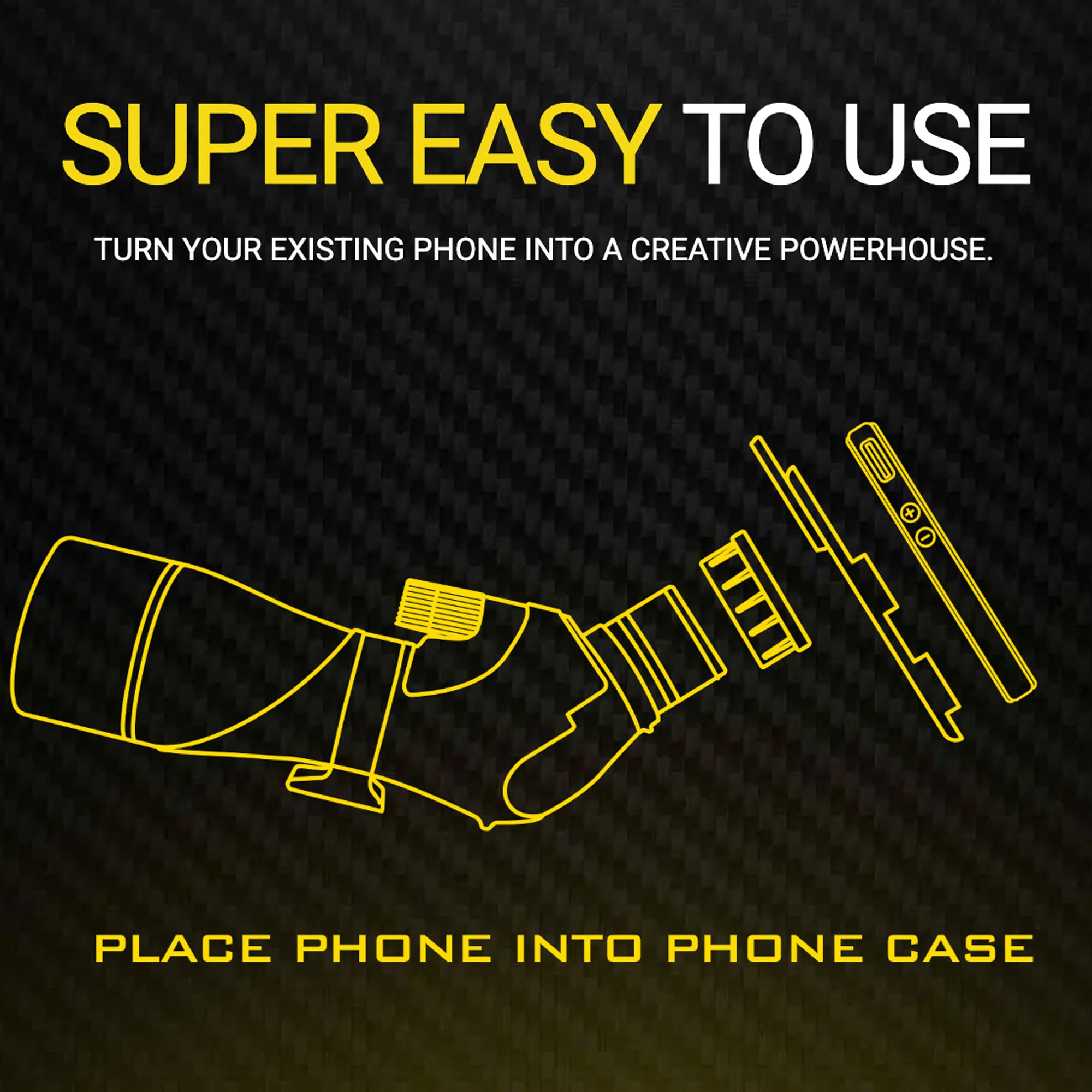 Yellow phone case instructions on a black background