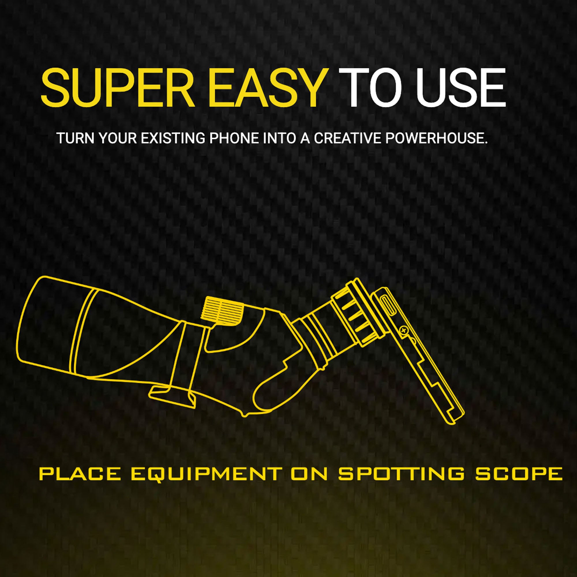 Spotting scope with text on a carbon fiber pattern background