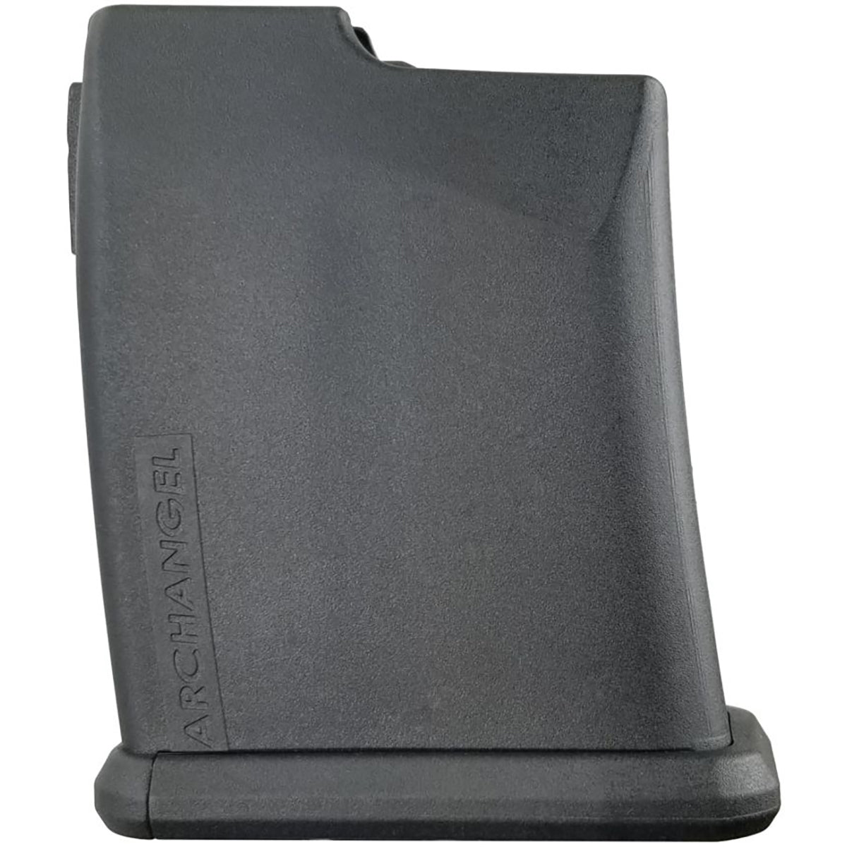 A dark gray Archangel brand polymer 10 round magazine base or accessory component, shown from a three-quarter angle on a plain white background.