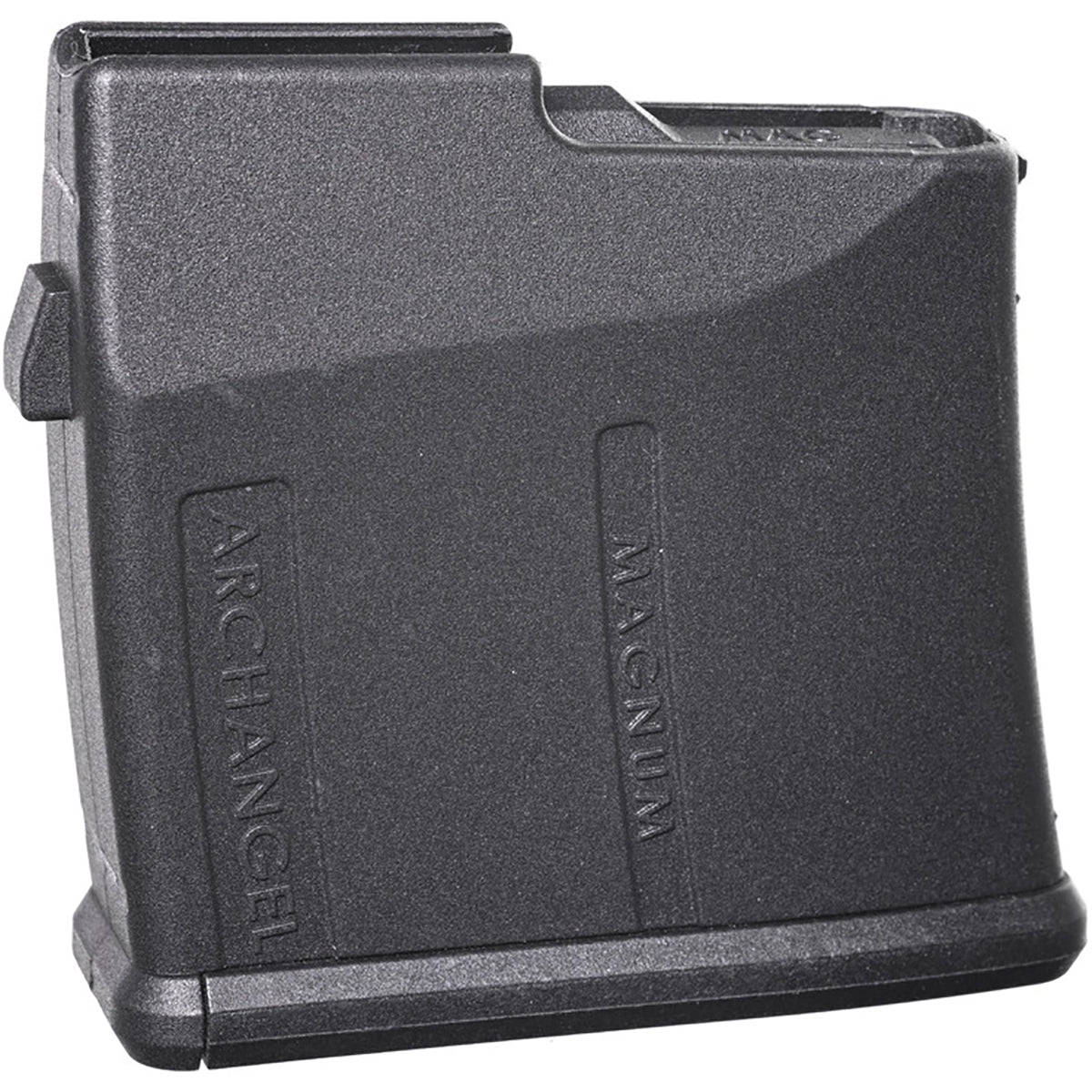 A black polymer 7 round type B magazine with 'ARCHANGEL' and 'MAGNUM' embossed on the side, shown against a plain white background.
