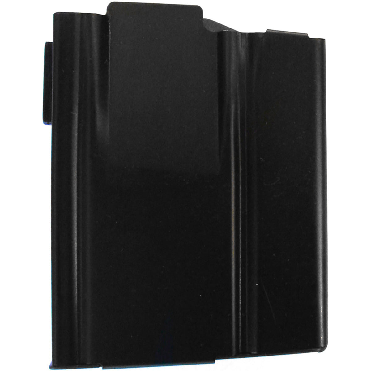 A black plastic 10 round magazine or container with a hinged top flap, shown against a plain white background.