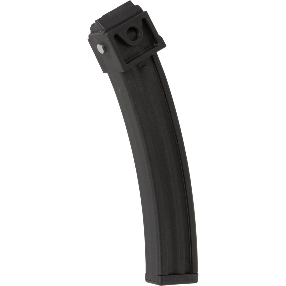 A black curved polymer 10 round magazine, likely for a firearm, shown against a plain white background.