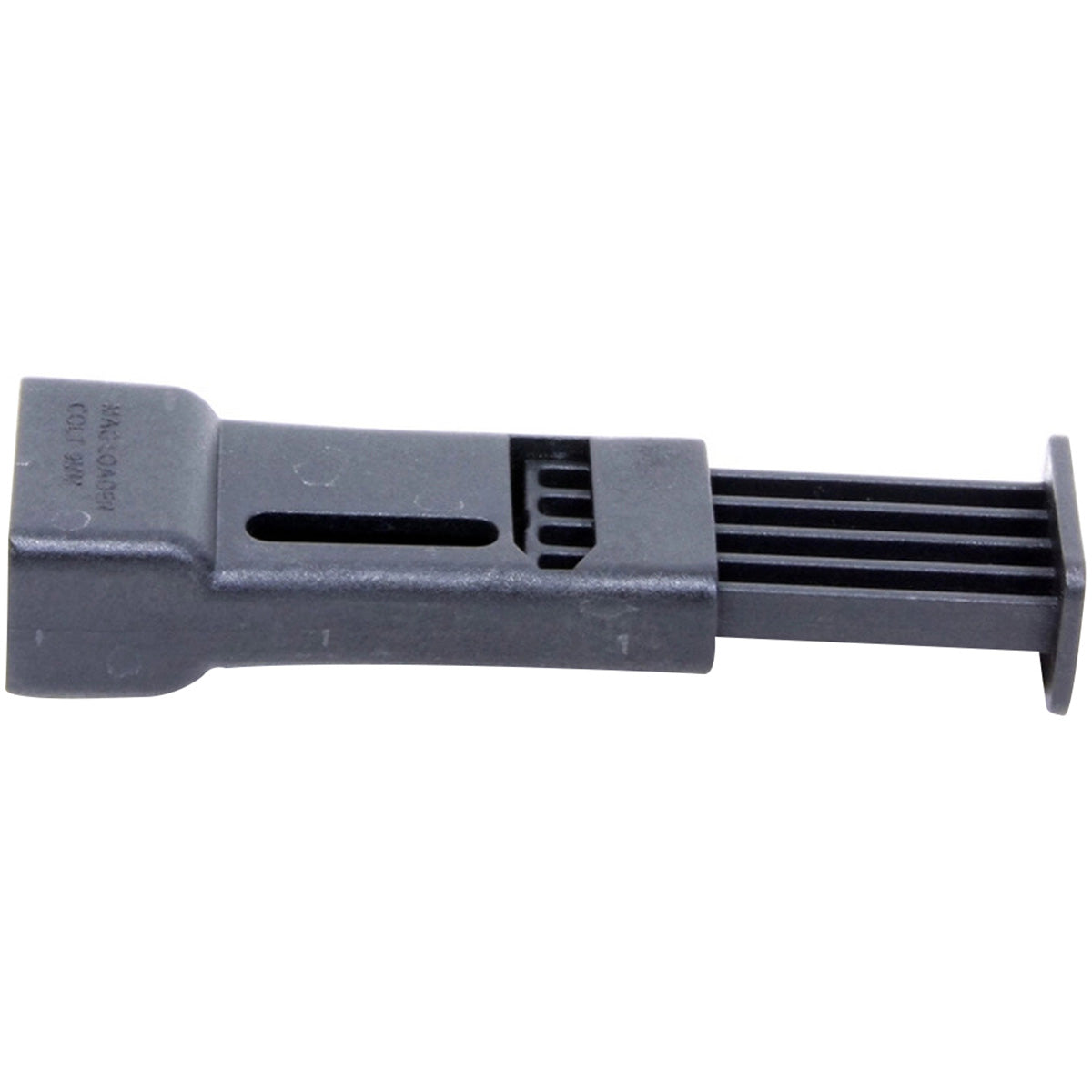 A dark gray plastic automotive electrical connector plug, shown horizontally against a plain white background.