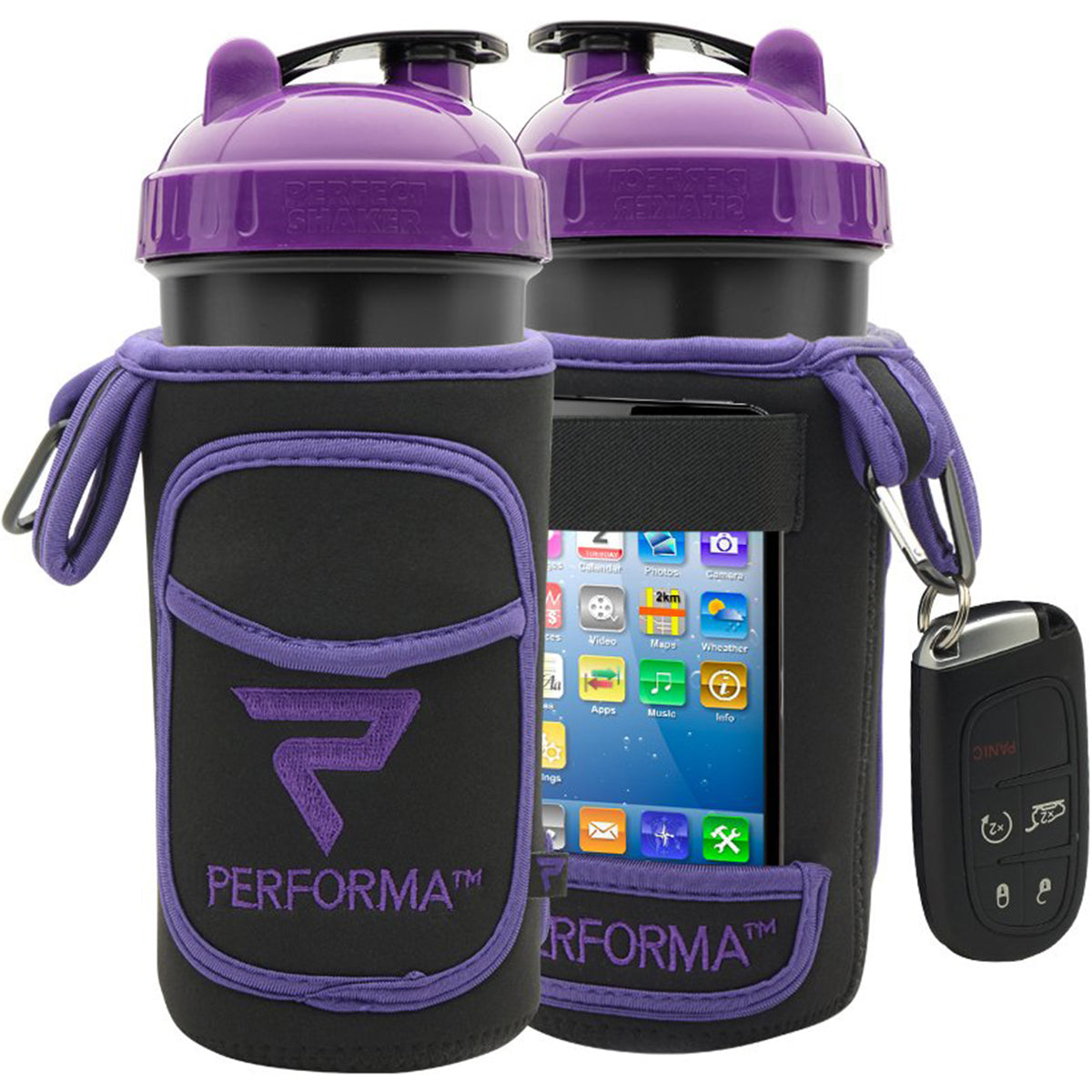 Performa FitGO Insulated Water-Resistant Shaker Cup Holder Sleeve - Black/Purple
