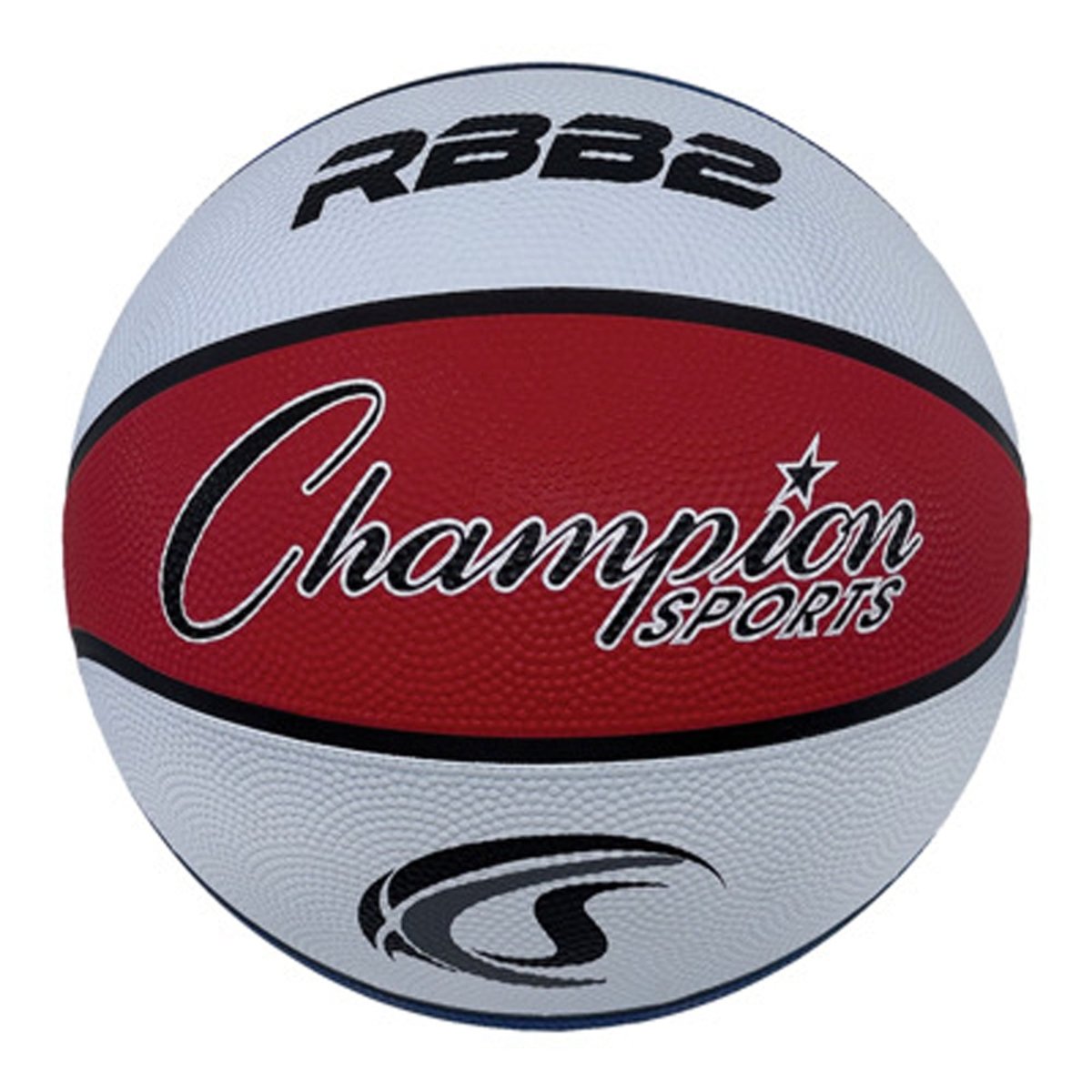 Rubber basketball with 'Champion Sports' branding on a white background