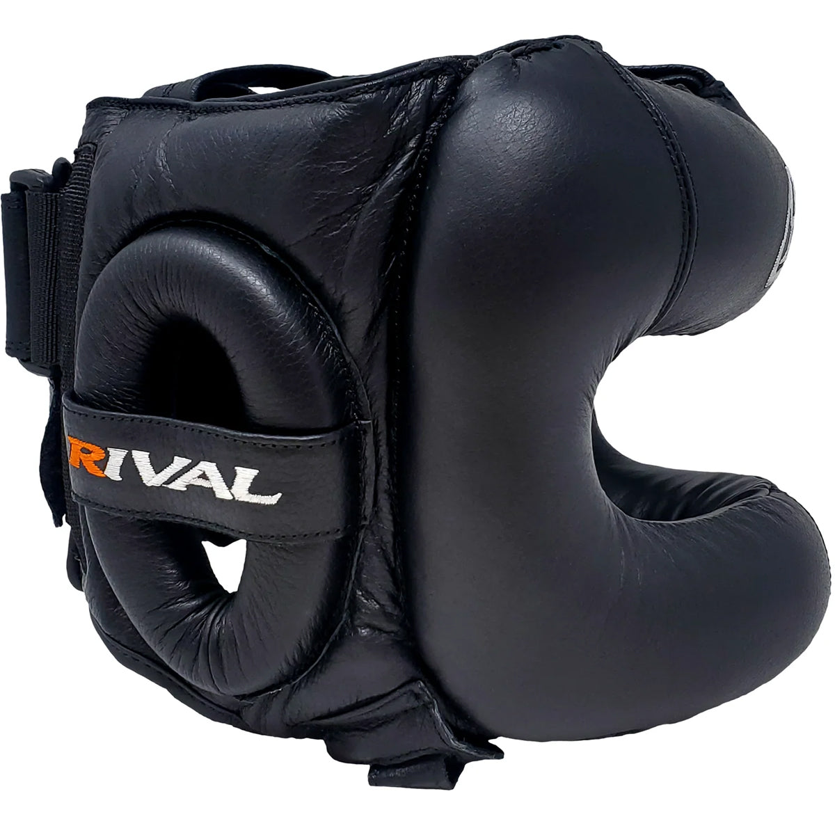 Black boxing headgear with 'Rival' branding on a white background