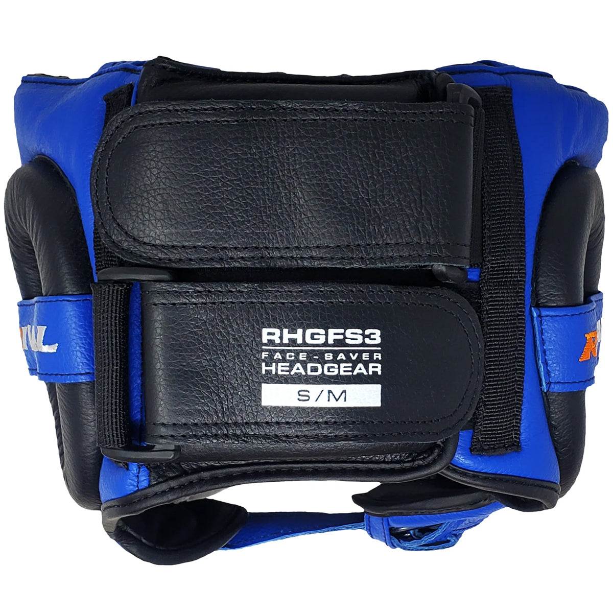 Blue and black headgear with visible branding on a white background