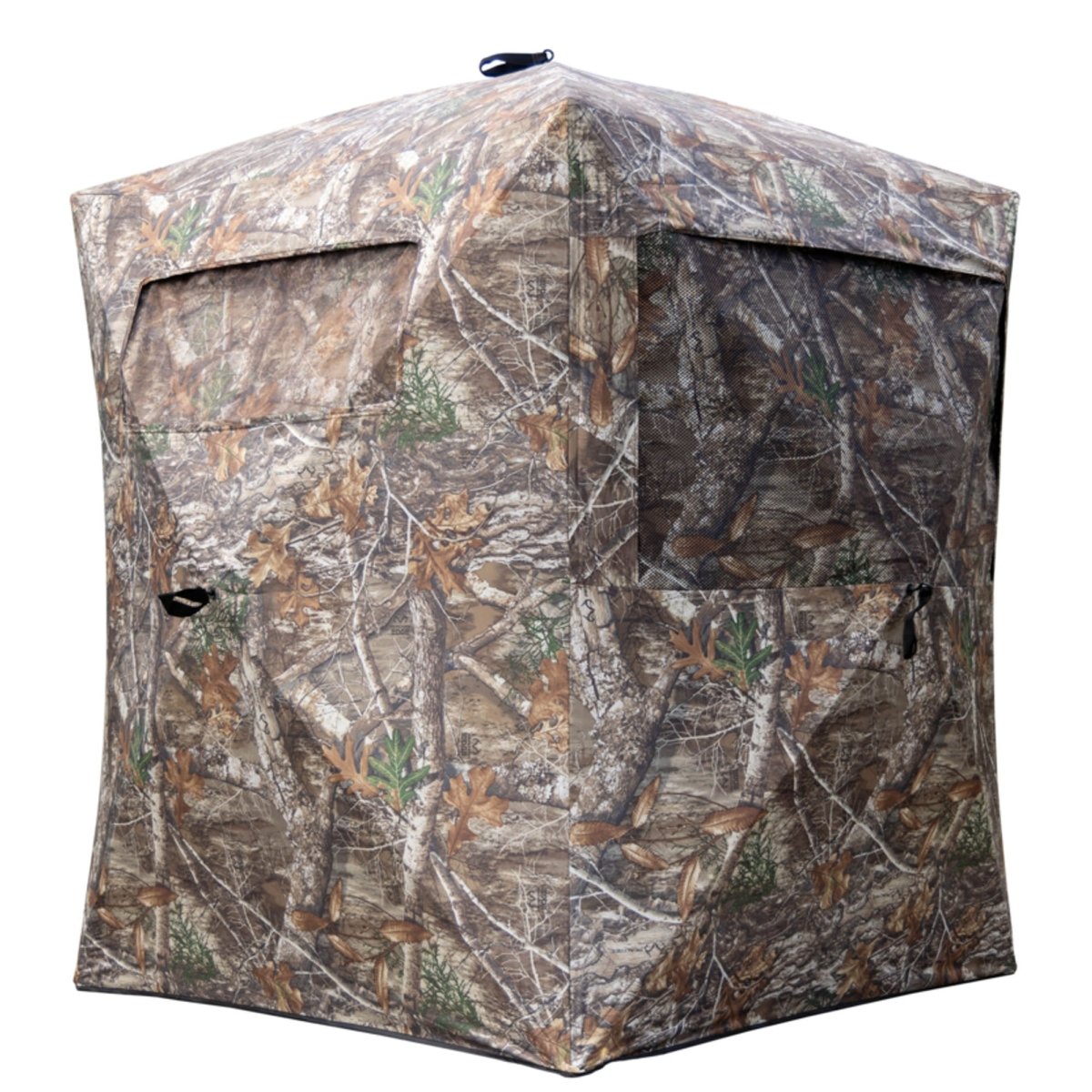 Camouflage hunting blind on a white background