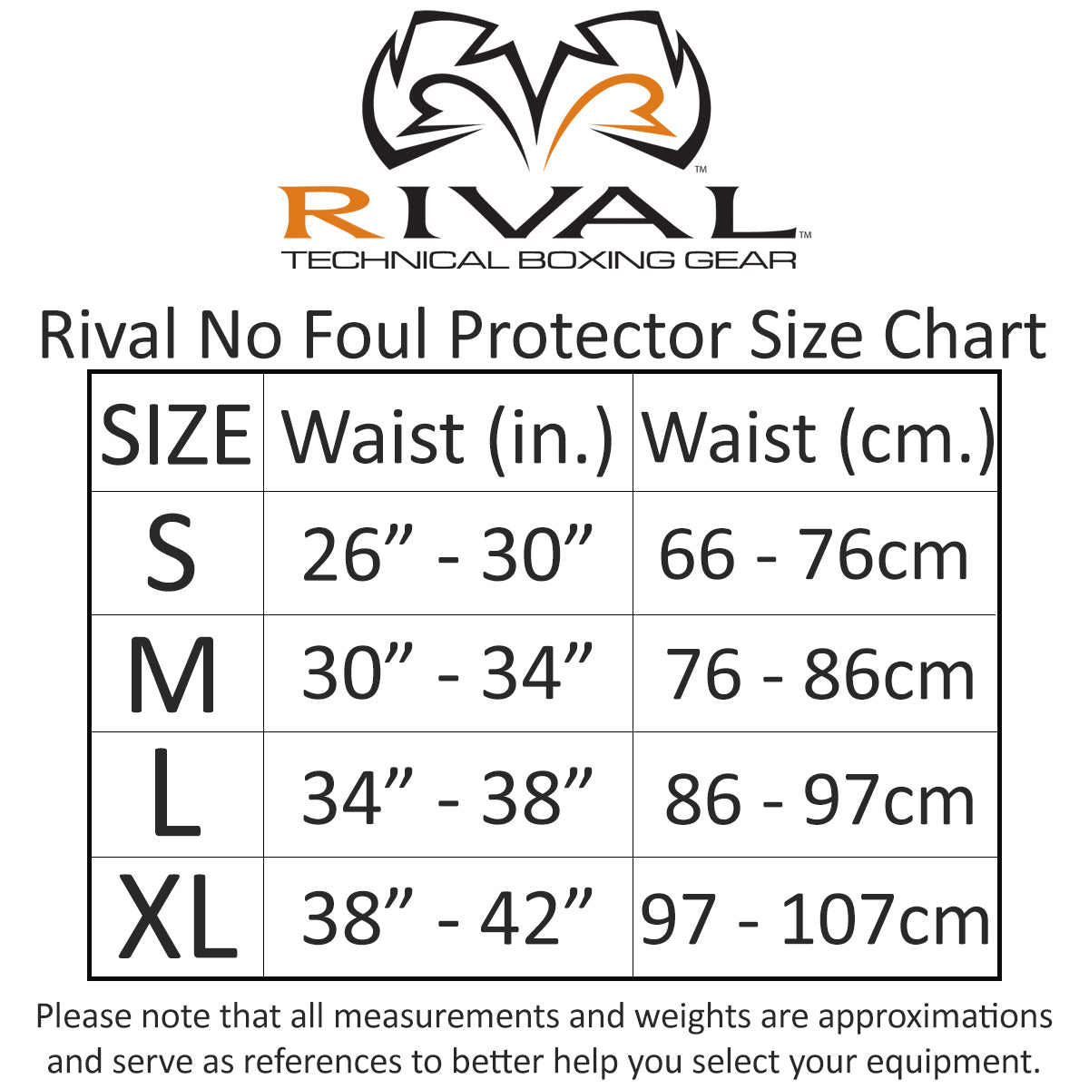 Rival technical boxing gear size chart for no foul protectors Size chart
