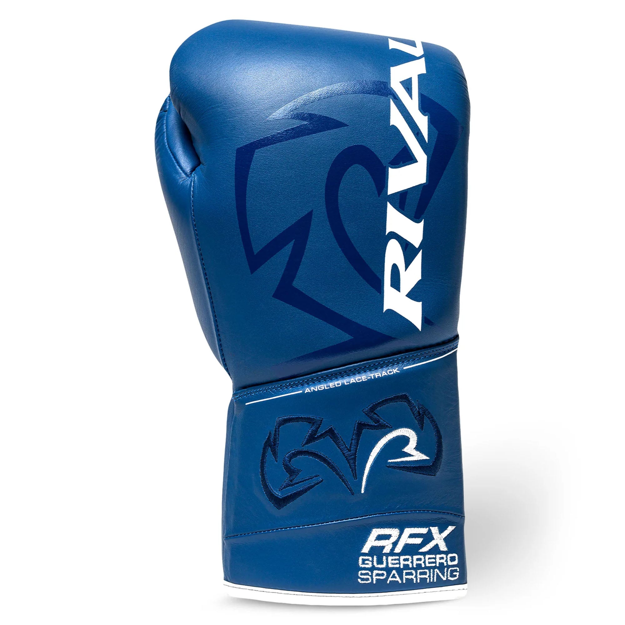 Blue boxing glove with Rival branding on a white background