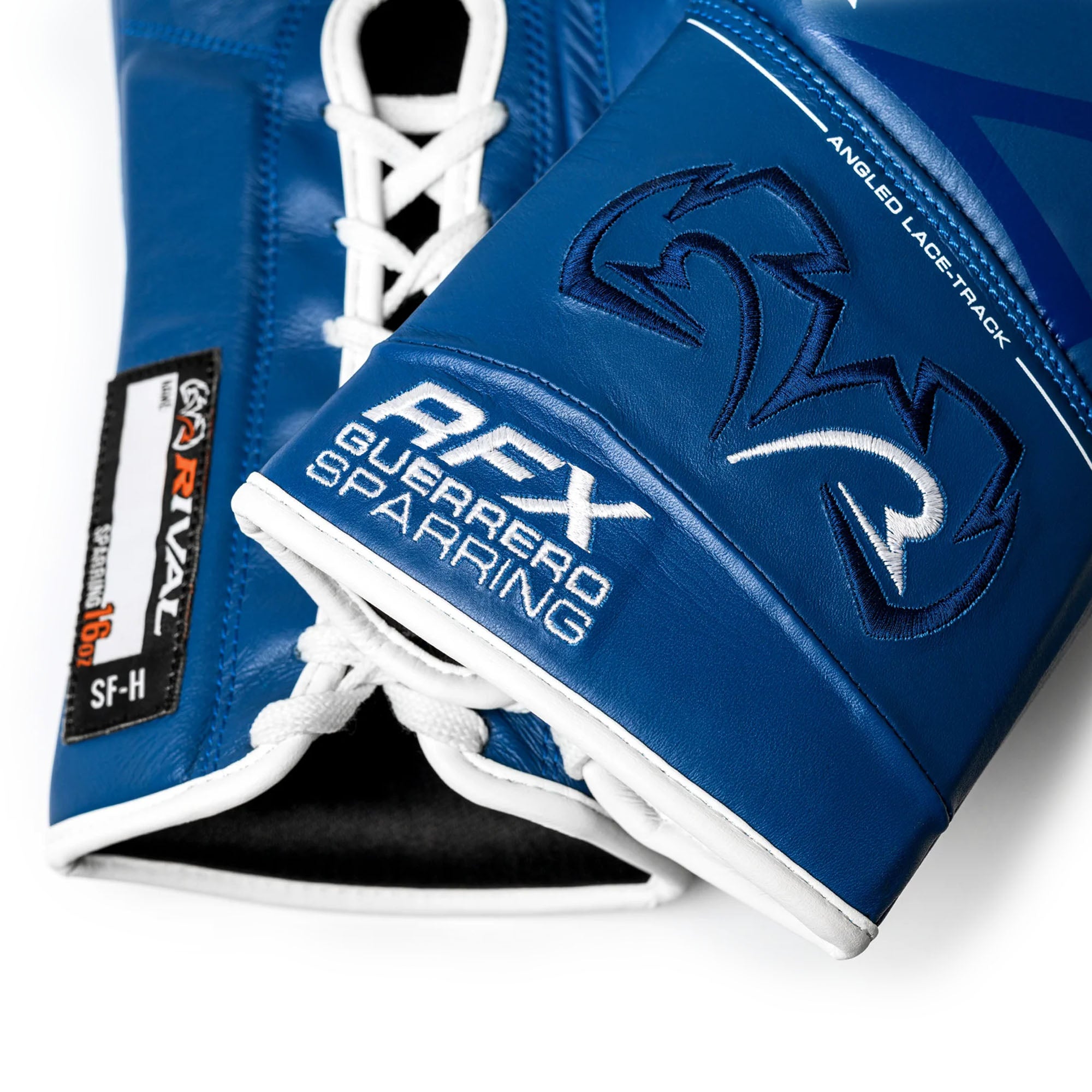 Blue boxing glove with 'Rex Guerrero Sparring' branding on a white background