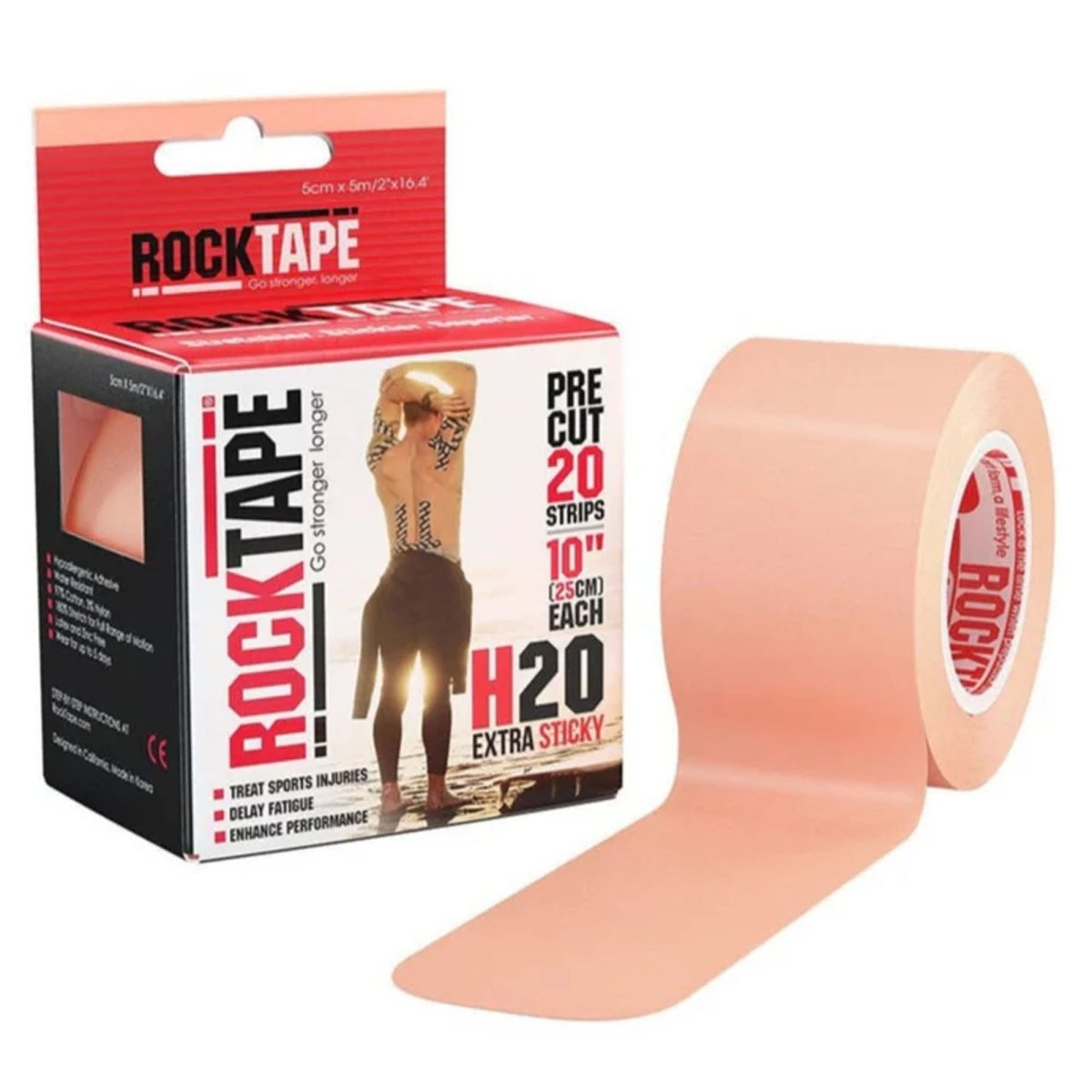 RockTape Pre - Cut Extra - Sticky Beige Tape, Twenty 10" Strips - Forza Sports
