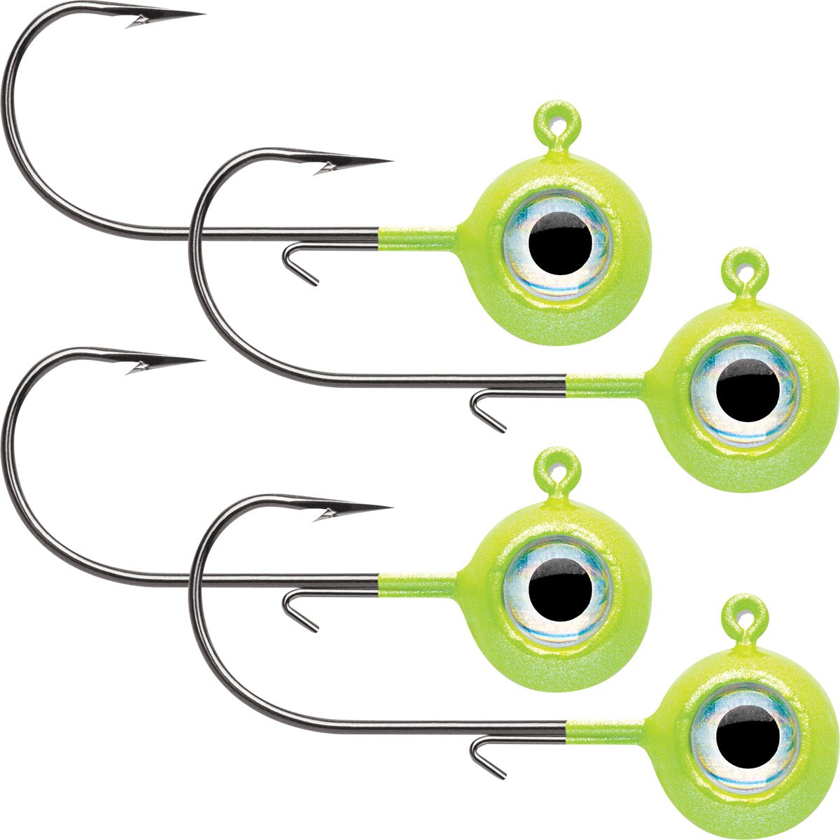 VMC Neon Moon Eye 1/8 Oz. 3D Holographic Jig - 4 Pack - Glow Chartreuse - Forza Sports