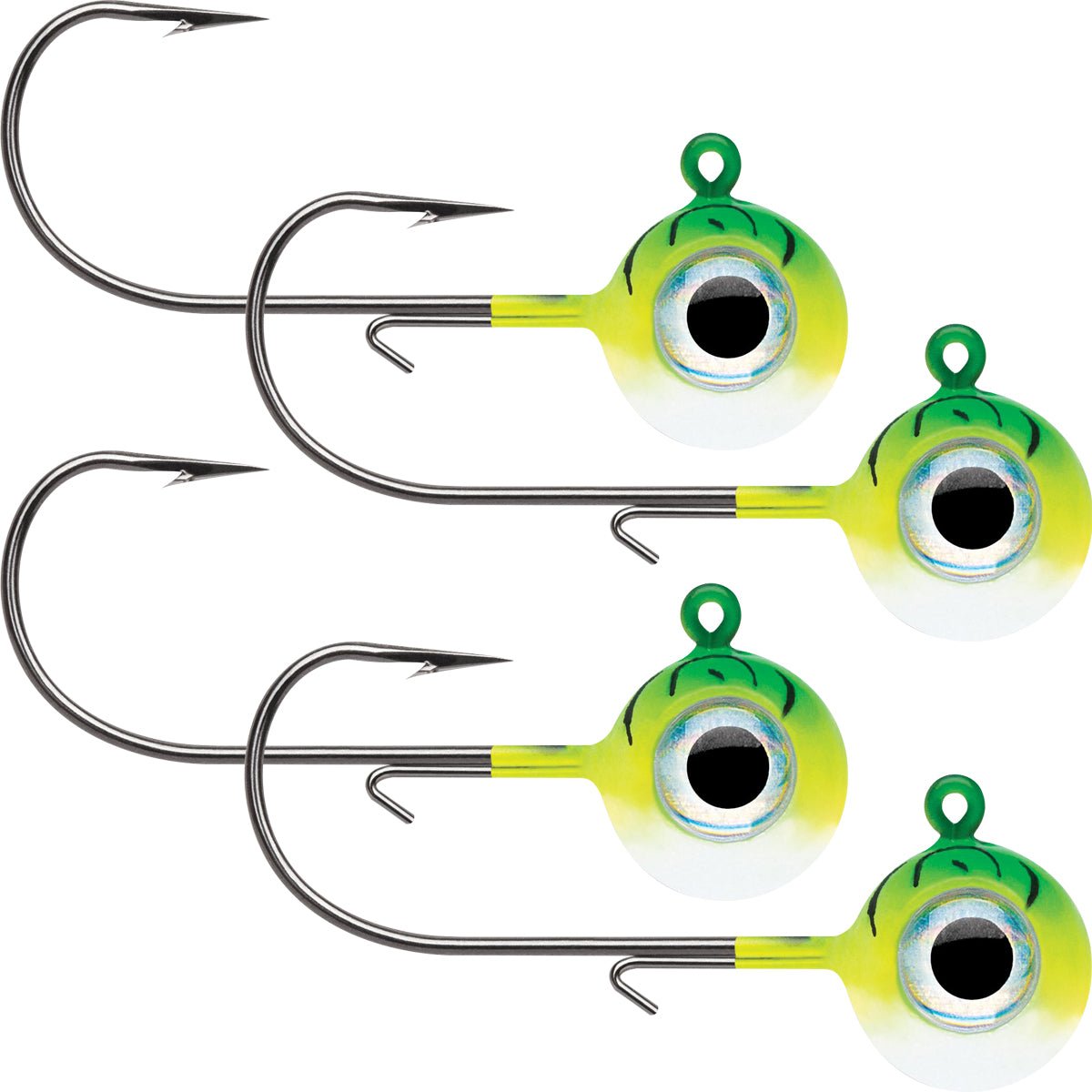 VMC Neon Moon Eye 1/8 Oz. 3D Holographic Jig - 4 Pack - Green Fire UV - Forza Sports