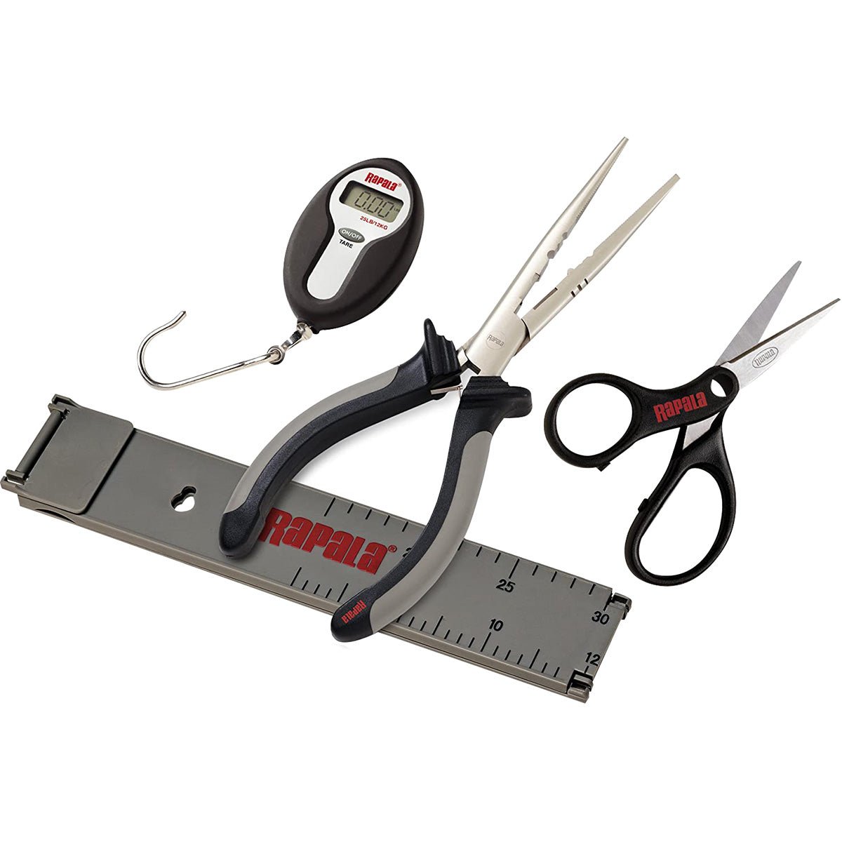 Rapala Fisherman's Tool Combo Pack (Scissors, Pliers, Ruler, Scale) - Black - Forza Sports