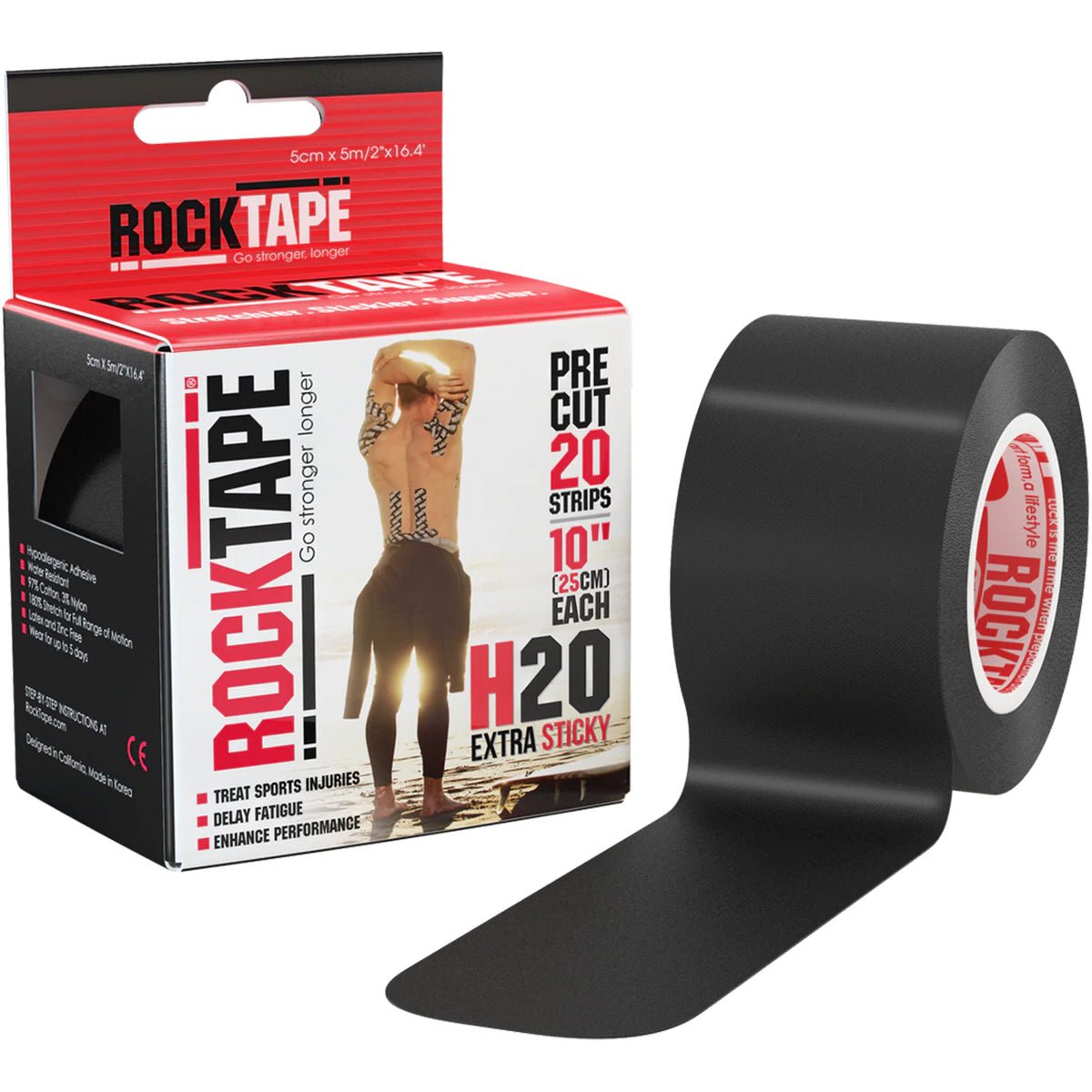 RockTape H2O Standard 2" x 16.4' Uncut Kinesiology Tape - Black - Forza Sports