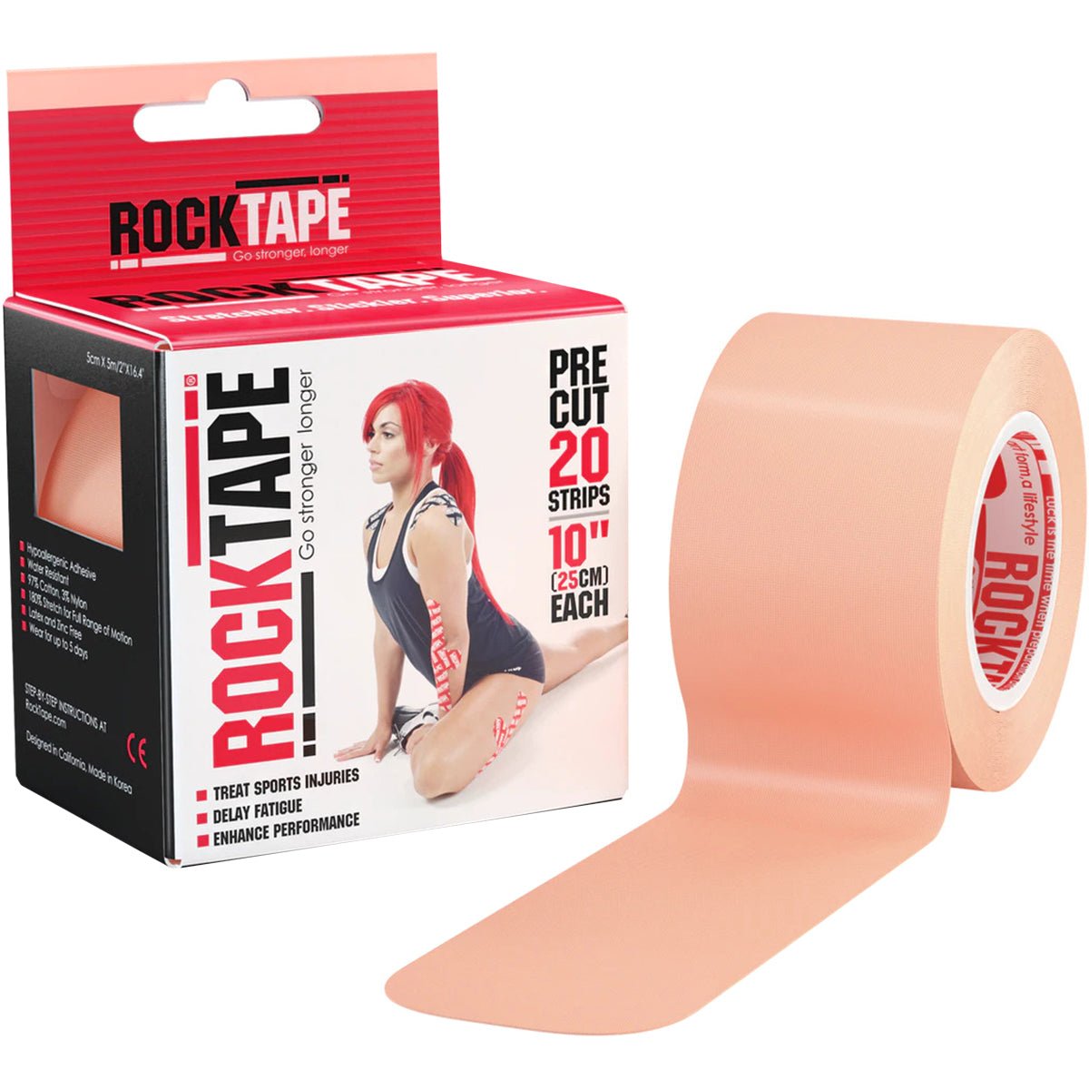RockTape Standard 10" Precut Kinesiology Tape - 20 Strips - Forza Sports