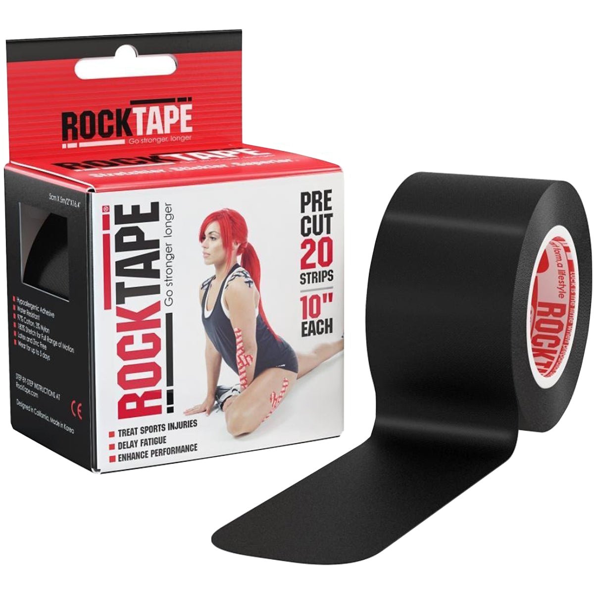 RockTape Standard 10" Precut Kinesiology Tape - 20 Strips - Forza Sports