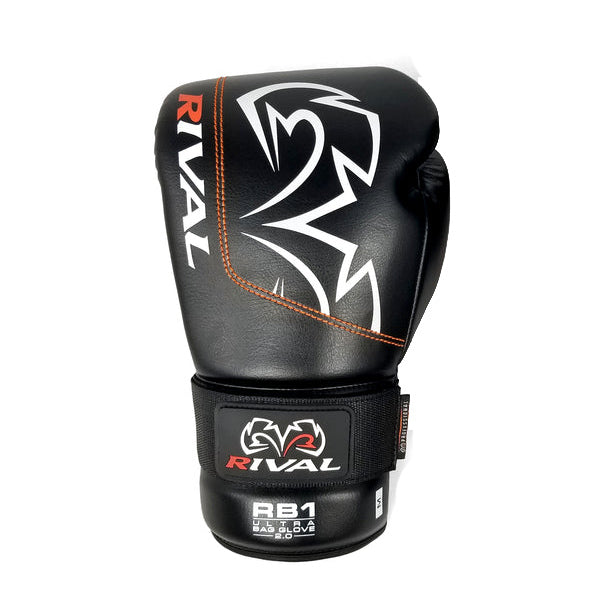 Black boxing glove with Rival branding on a white background