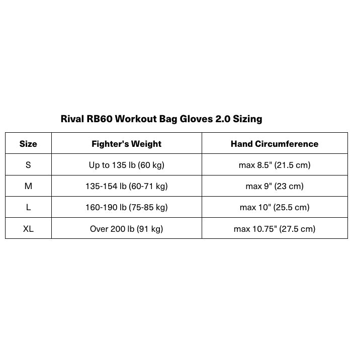 RIVAL Boxing RB60 Workout Hook and Loop Bag Gloves 2.0 - Black - Forza Sports