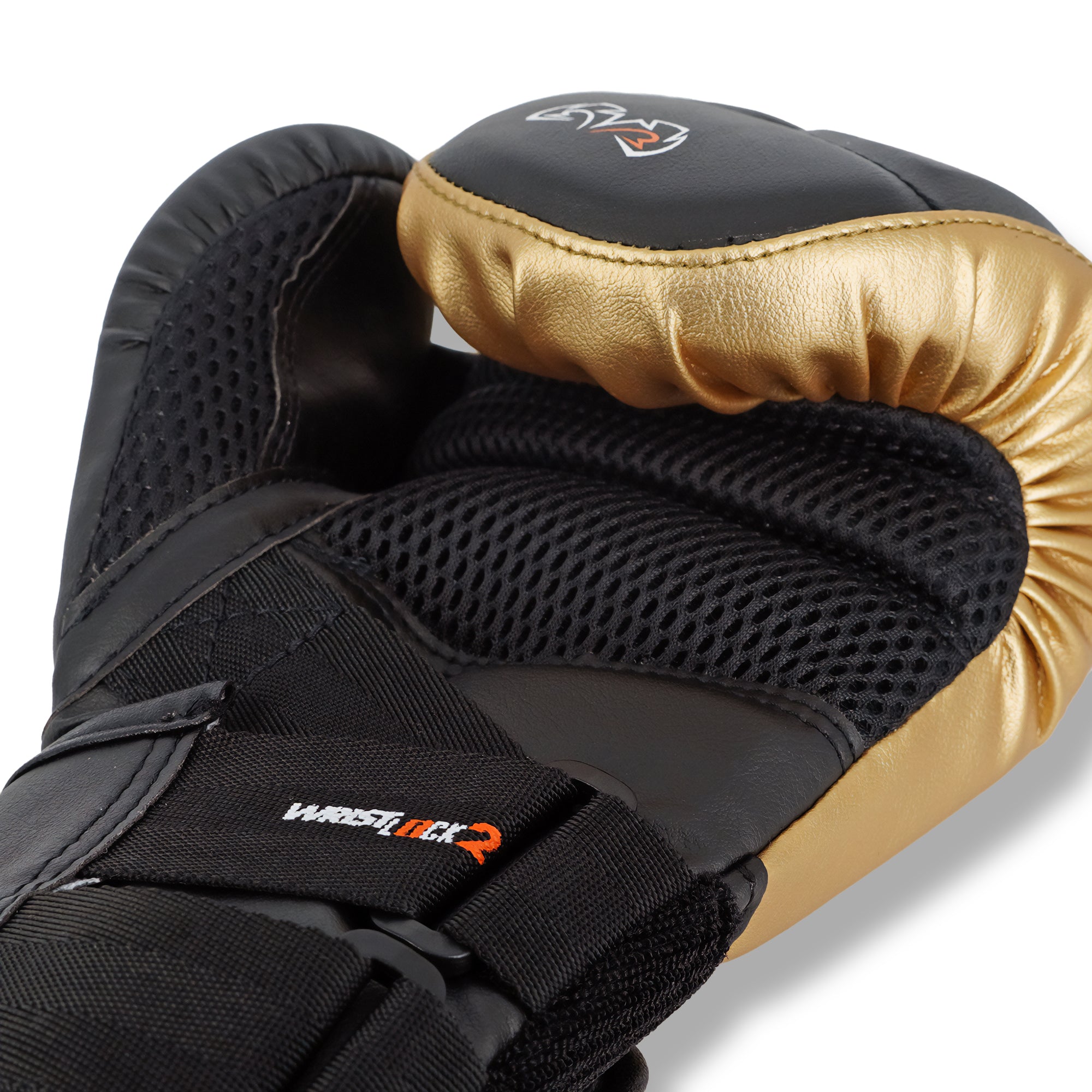 Black and gold boxing glove with WRESTLOCK branding on a white background