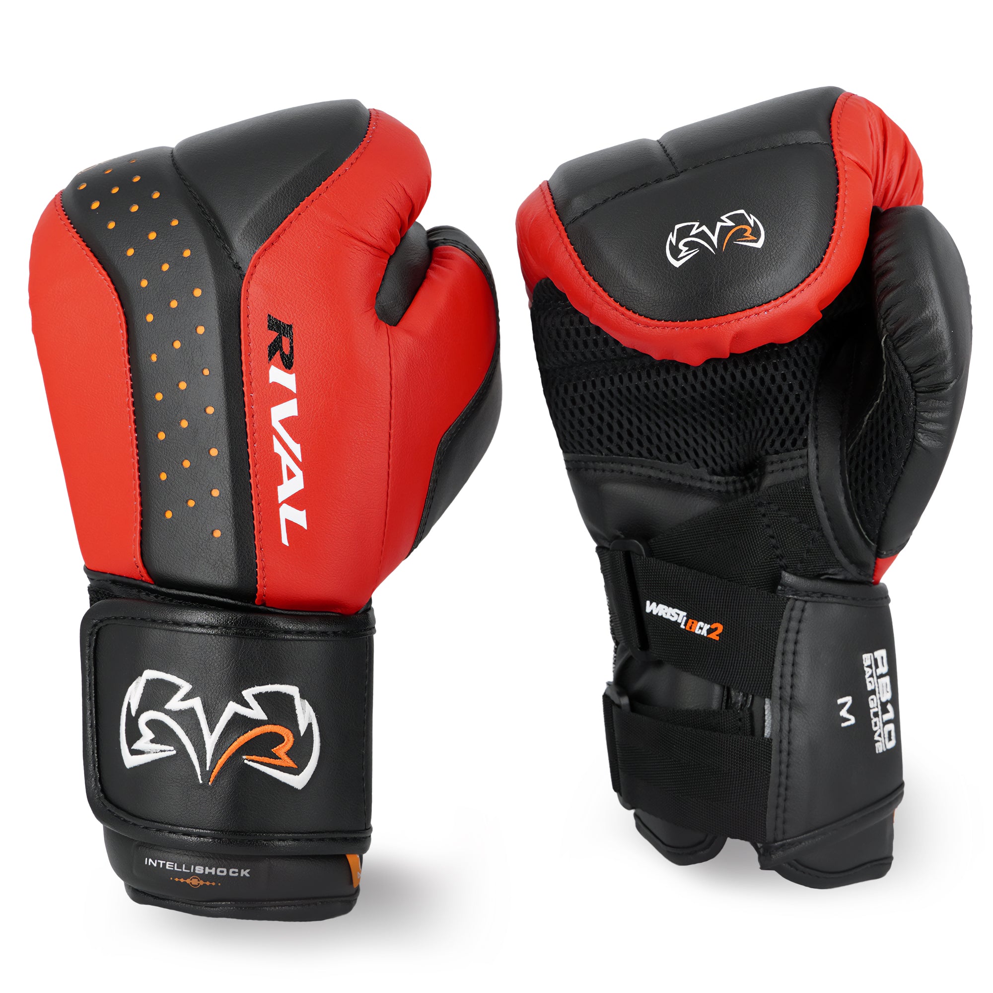 Red and black boxing gloves with 'Rival' branding on a white background
