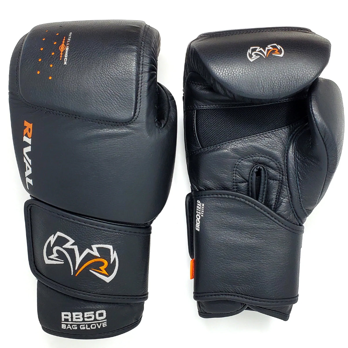 Pair of black boxing gloves with 'Rival' branding on a white background
