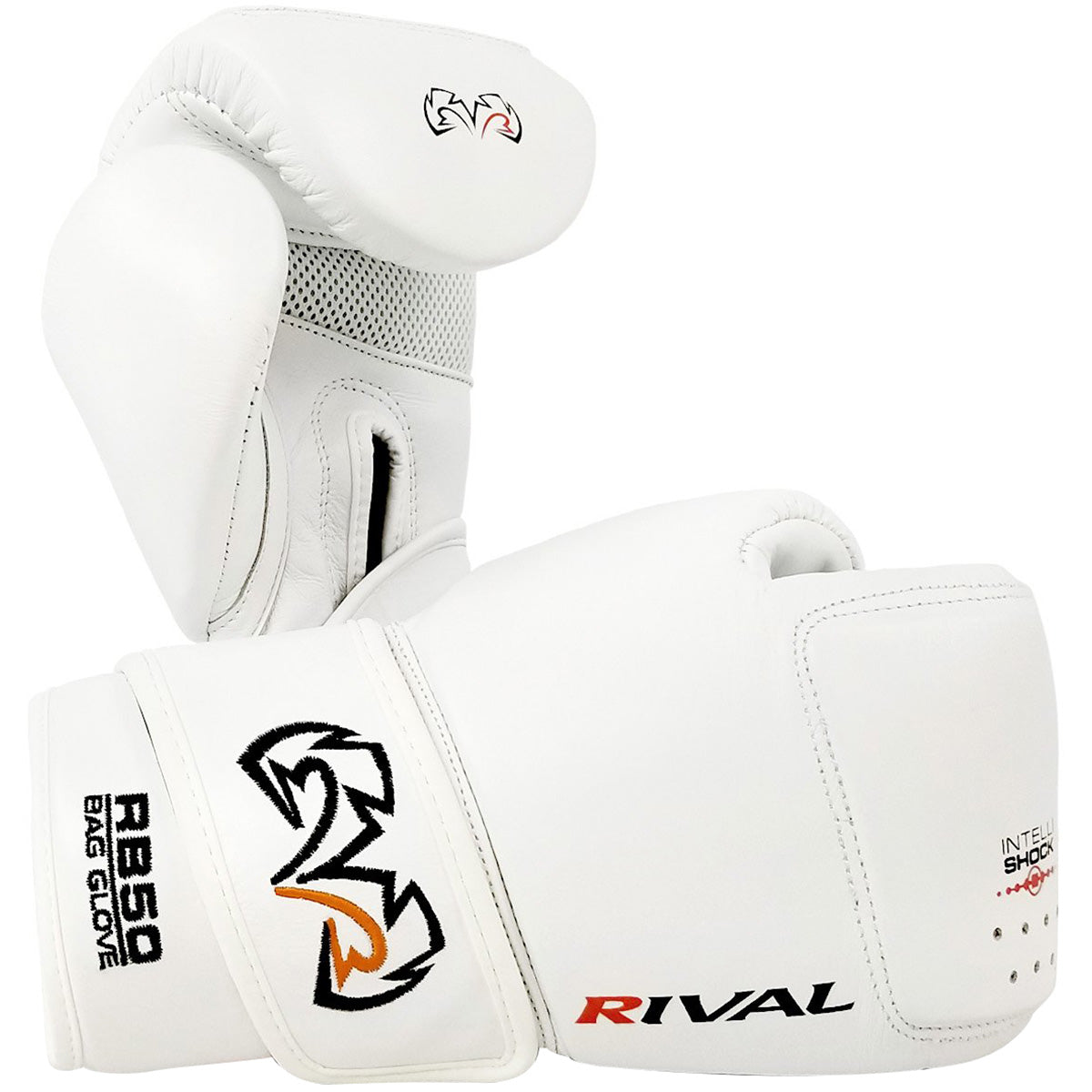 White boxing gloves with 'Rival' branding on a white background