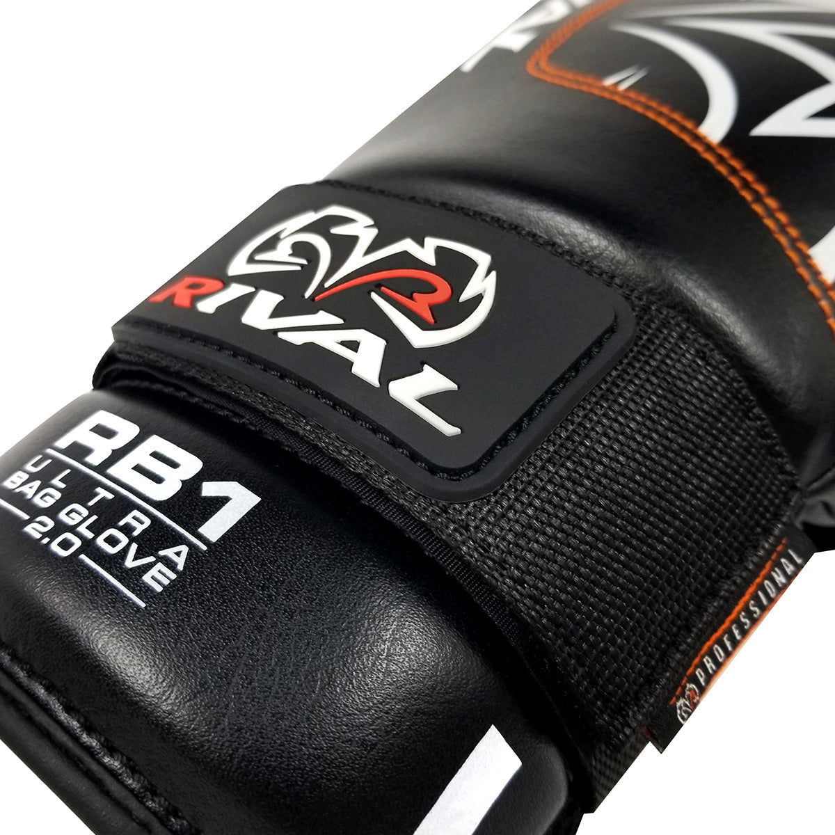 Black boxing glove with 'Rival' branding on a white background