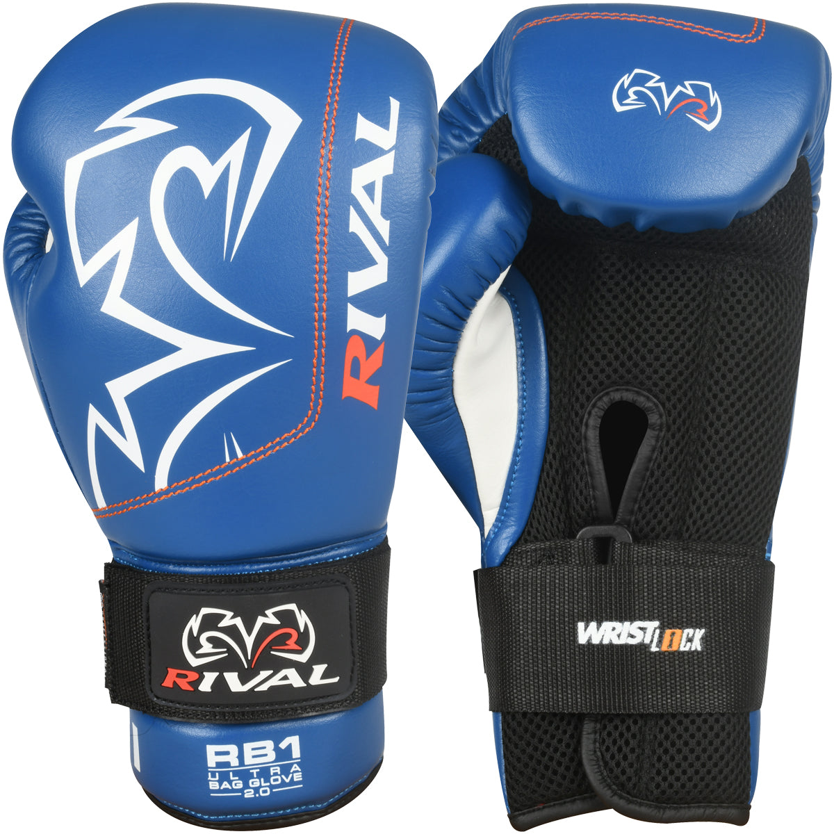 Blue boxing gloves with 'Rival' branding on a white background