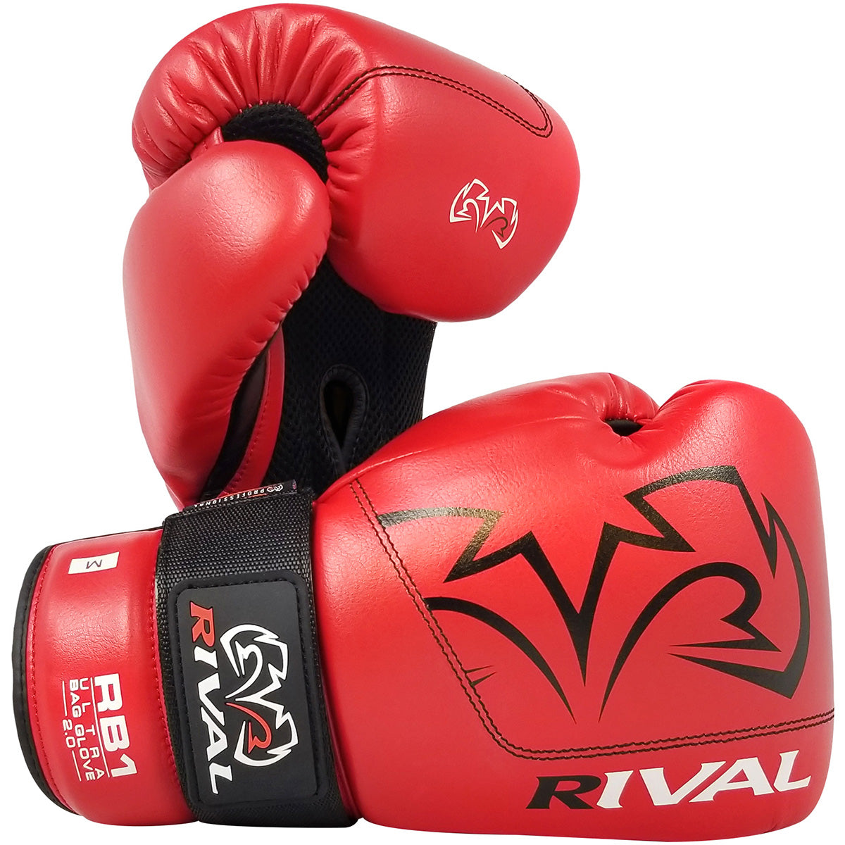 Red boxing gloves with black logo and 'Rival' branding on a white background