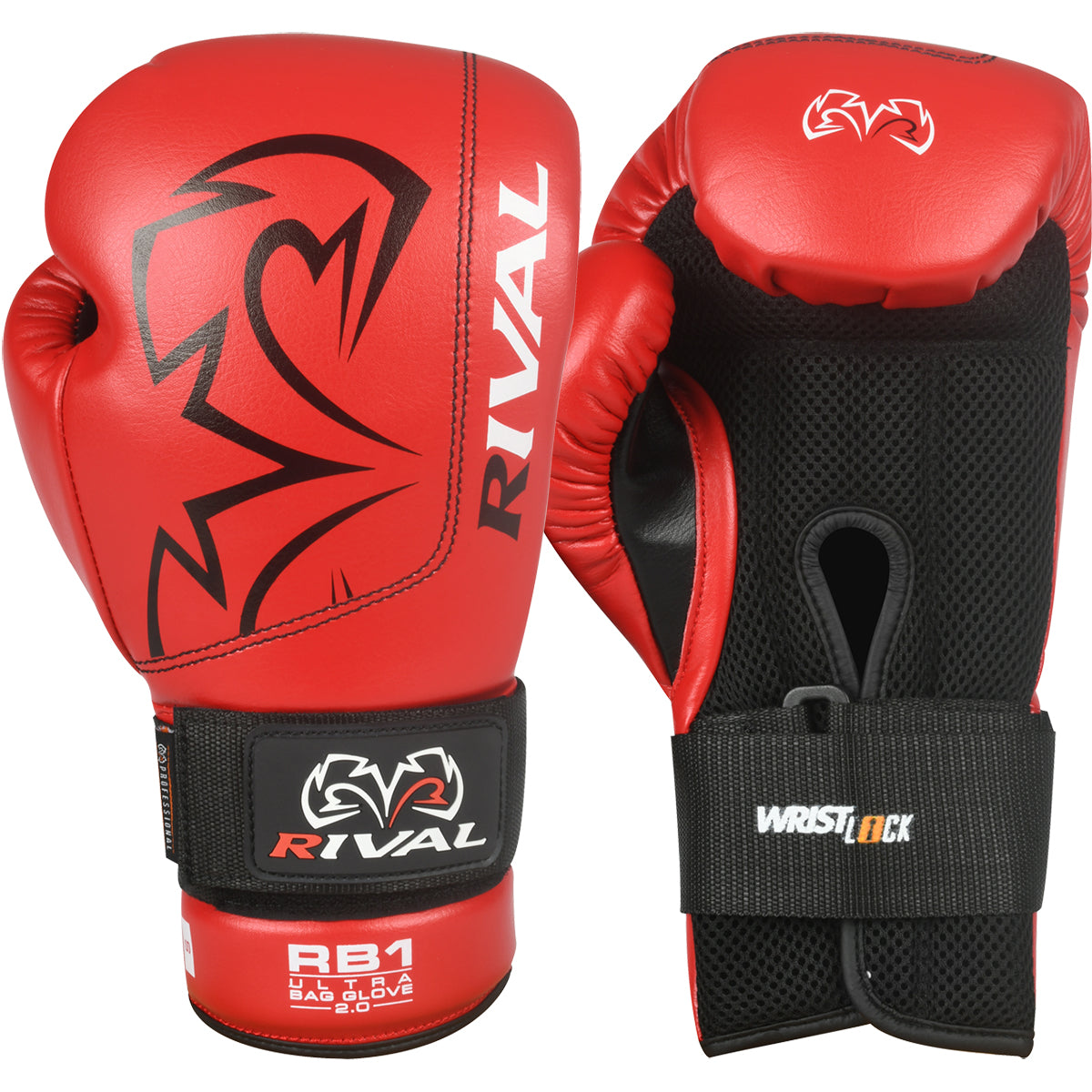 Red boxing gloves with black accents and 'Rival' branding on a white background