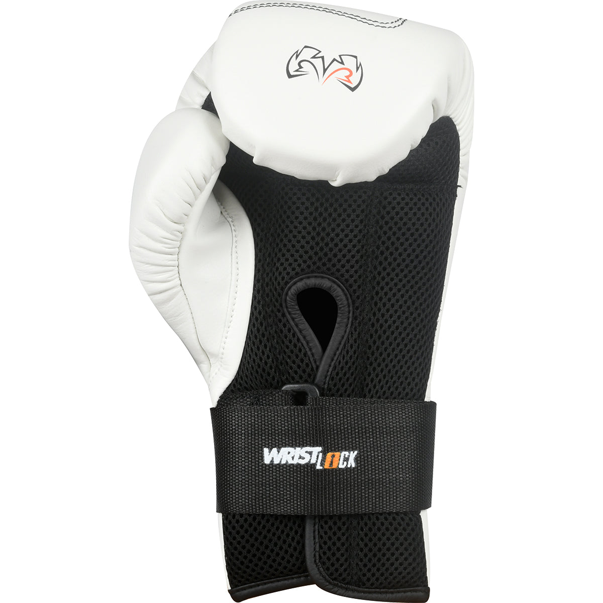 White boxing glove with black wrist support and visible branding on a white background