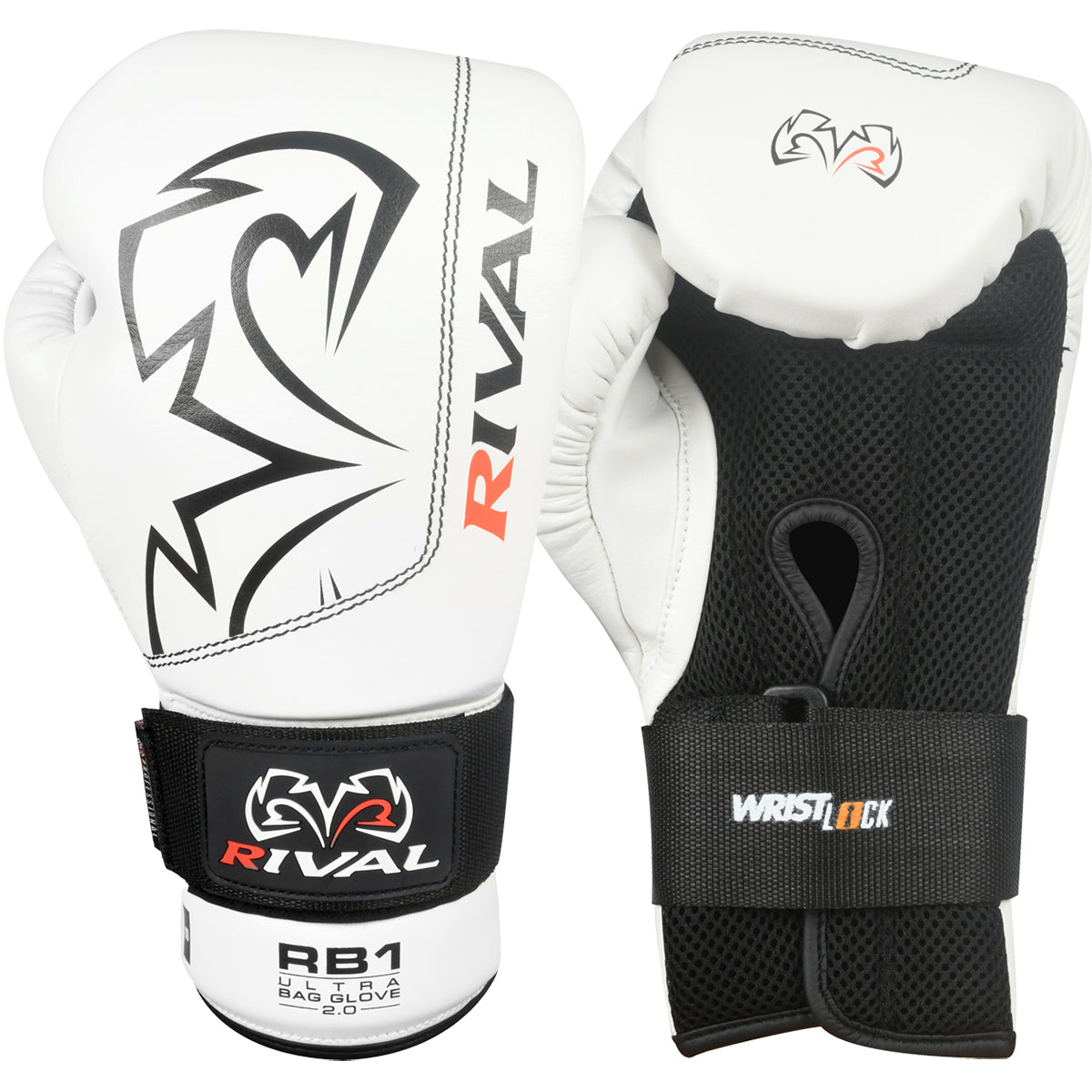 White boxing gloves with black accents and Rival branding on a white background