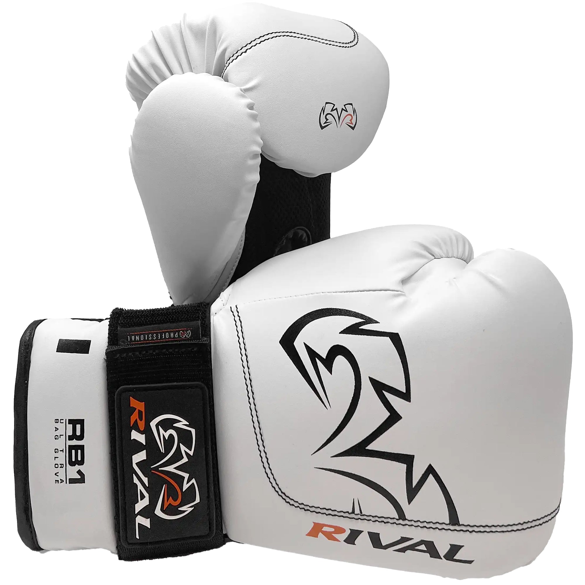 White boxing gloves with black logo and 'Rival' branding on a white background