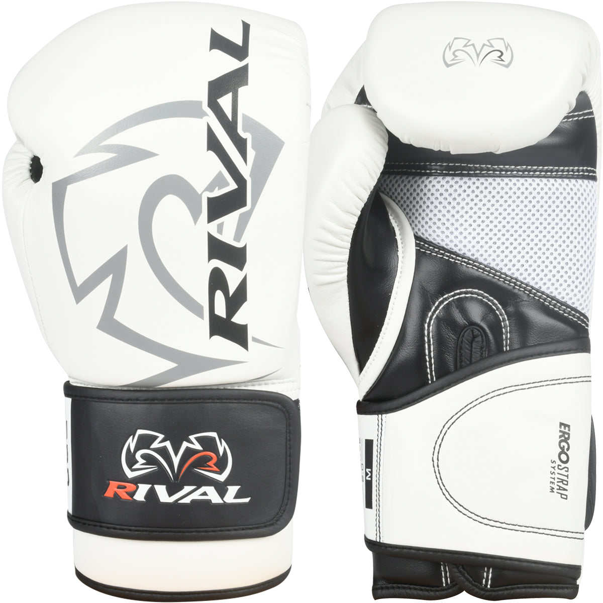 White and black boxing gloves with Rival branding on a white background