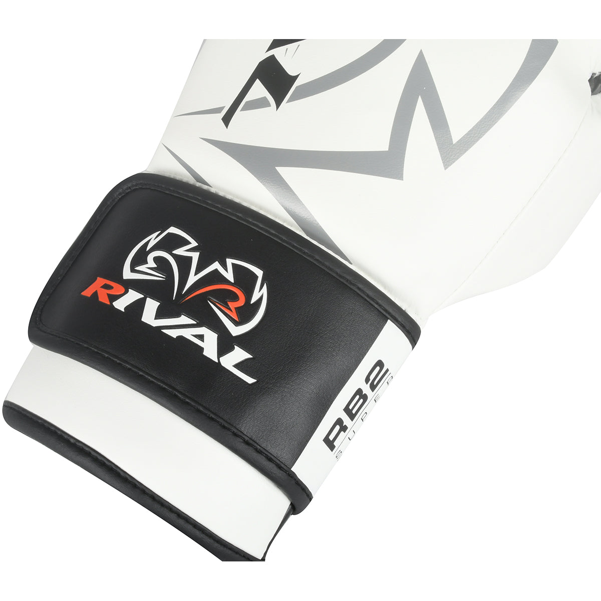 Close-up of a boxing glove with 'Rival' branding on a white background