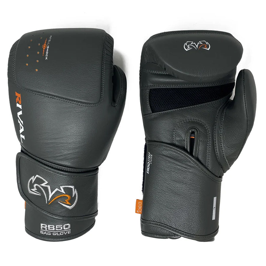 Pair of black boxing gloves with 'Rival' branding on a white background