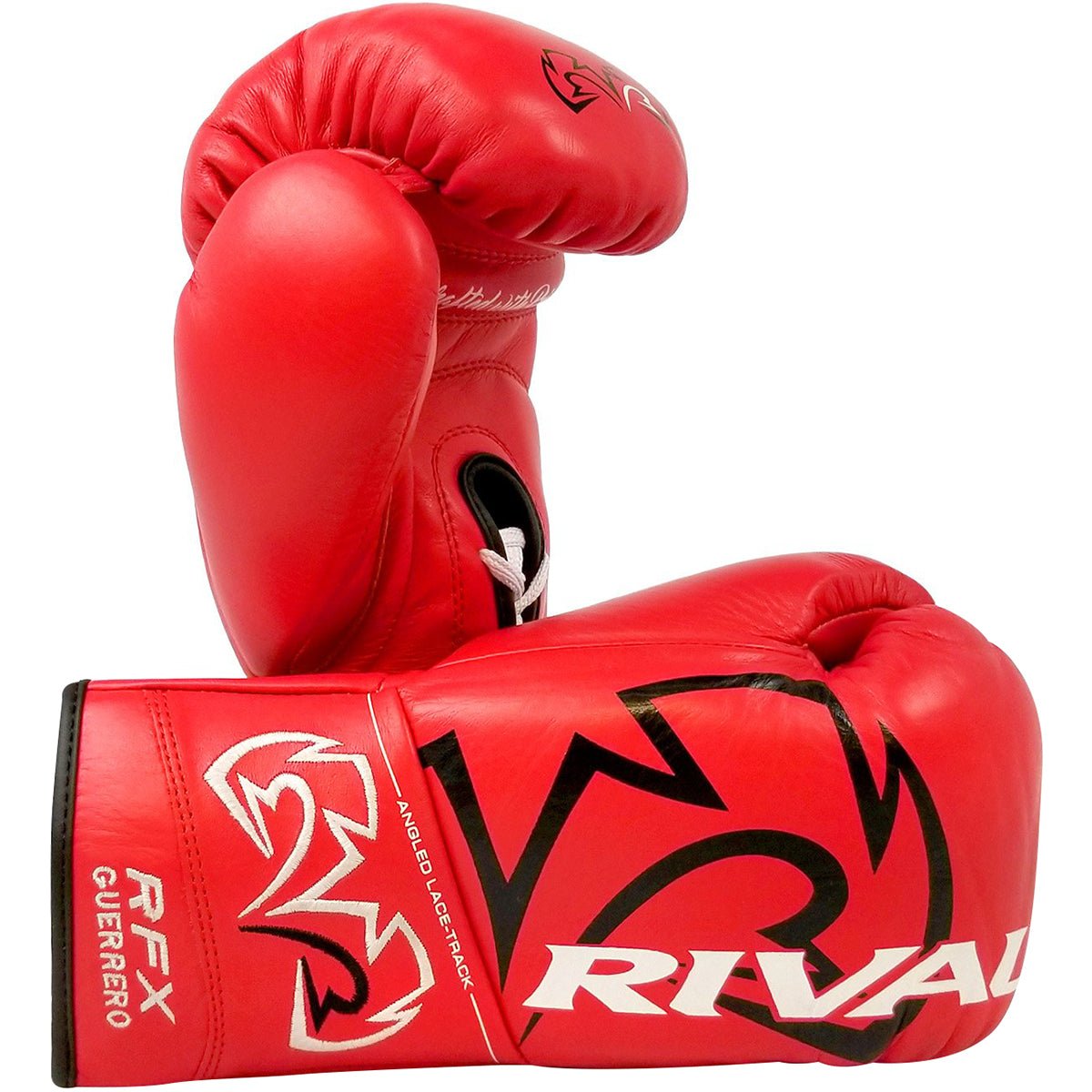 Red boxing gloves with black and white branding on a white background