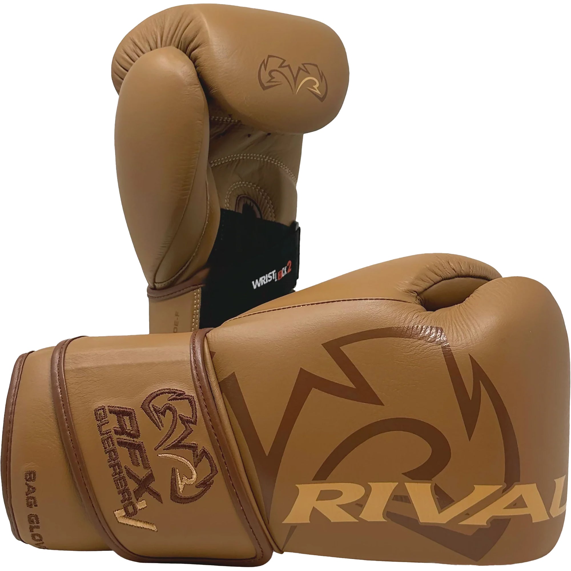 Pair of brown boxing gloves with 'Rival' branding on a white background