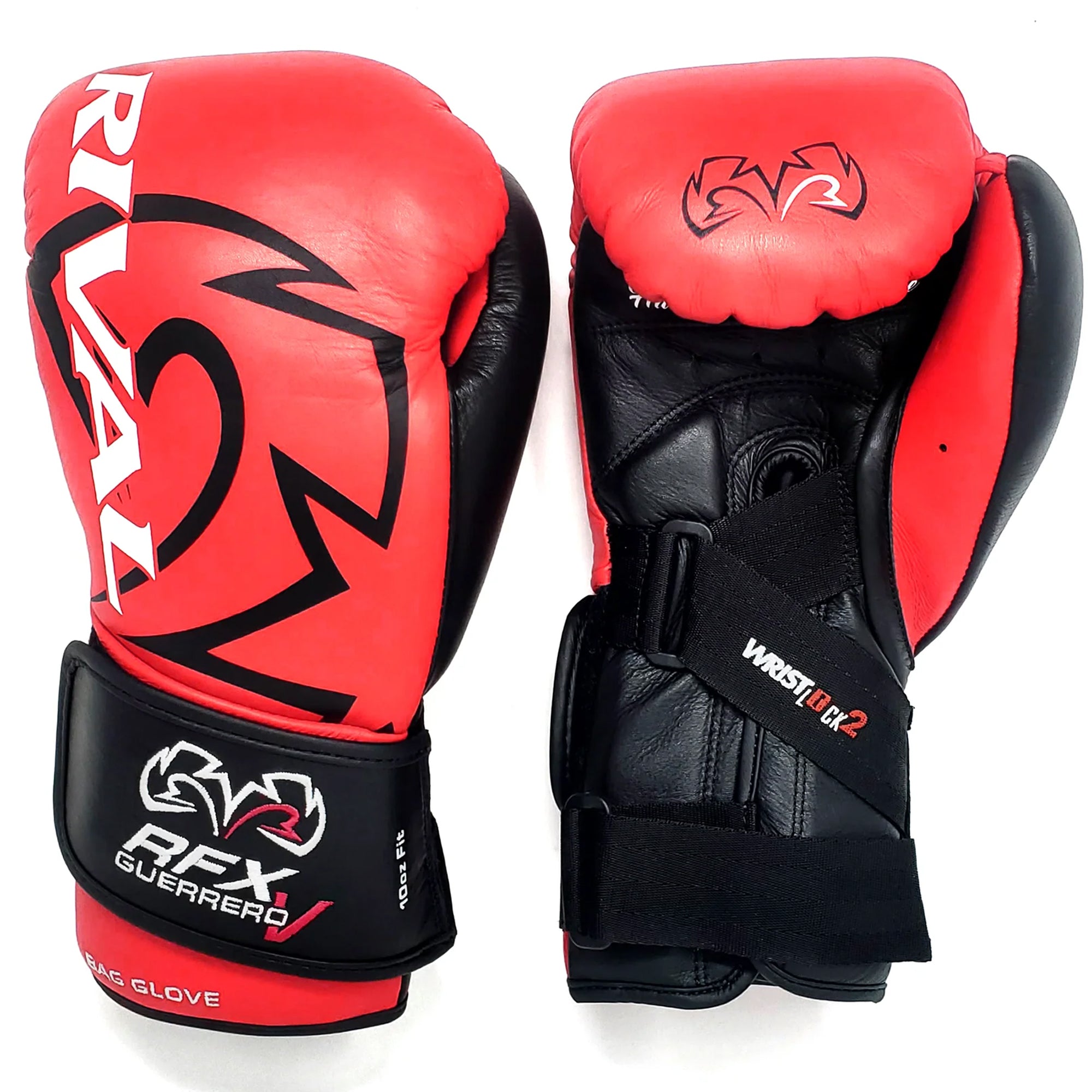 Red and black boxing gloves with visible branding on a white background