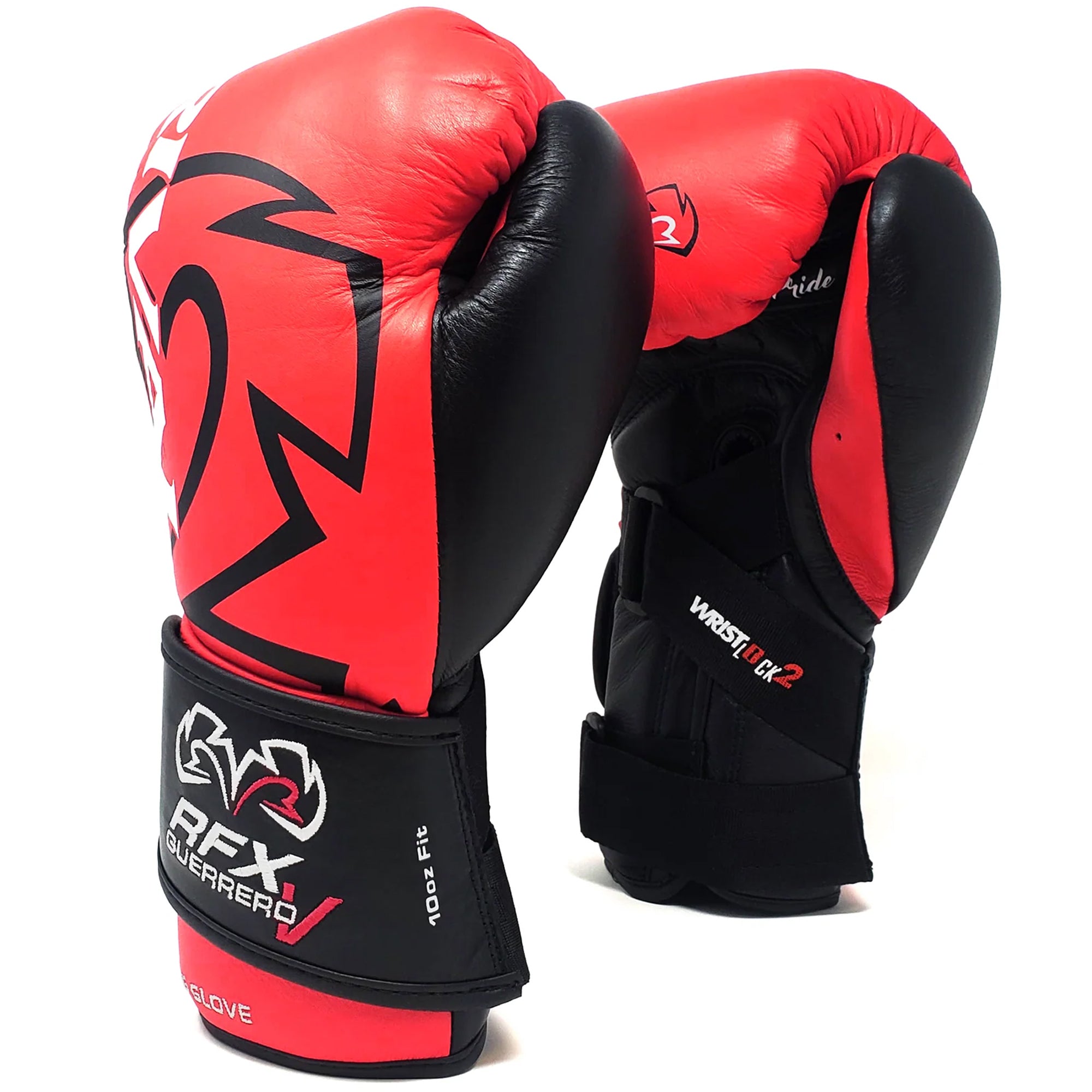Red and black boxing gloves with visible branding on a white background