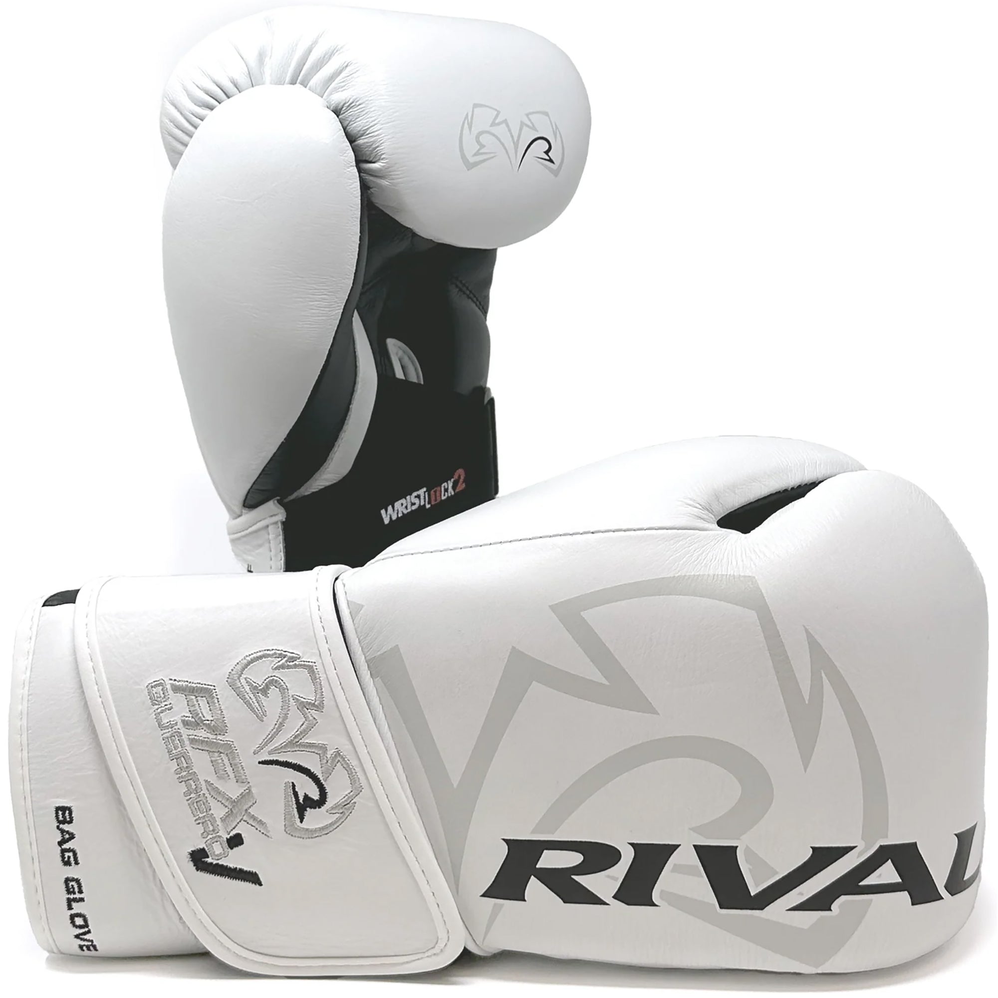 White boxing gloves with black logos and text on a white background