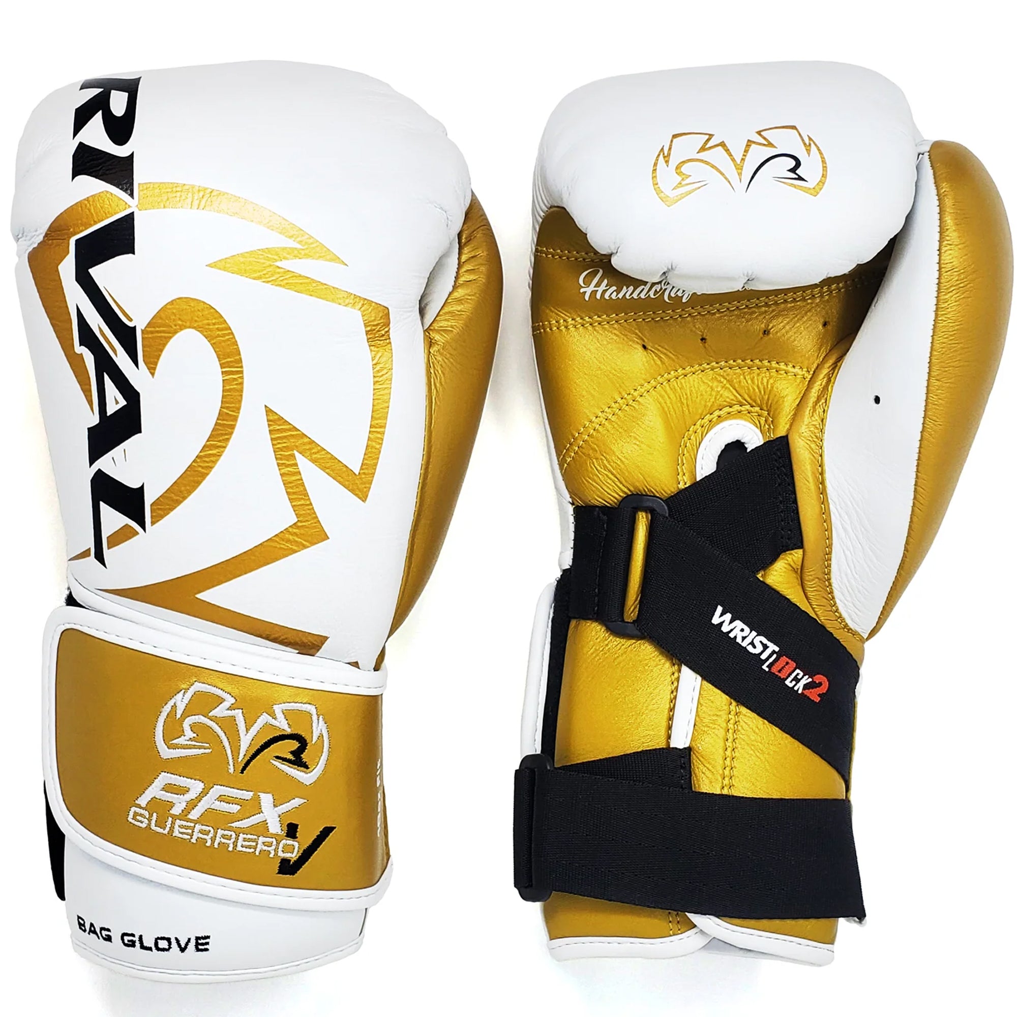 White and gold boxing gloves with visible branding on a white background
