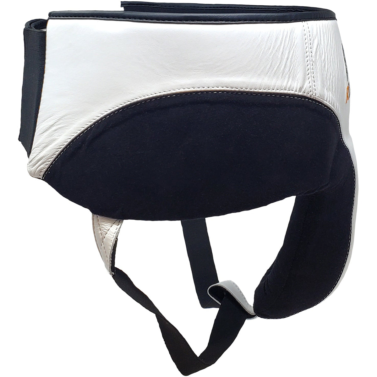 Black and white athletic support brace on a white background
