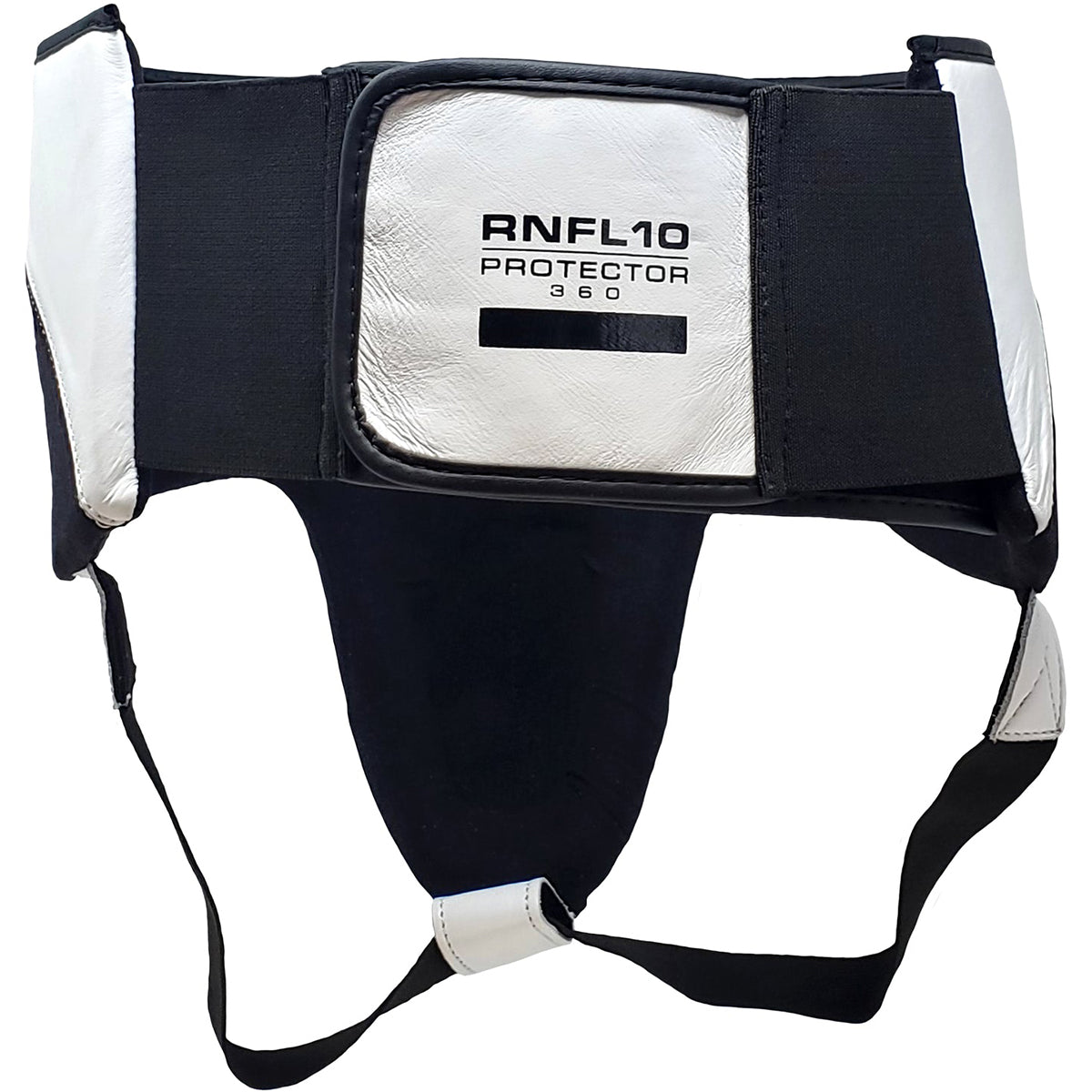 Black and white protective headgear with 'RNFL10 Protector 360' branding on a white background