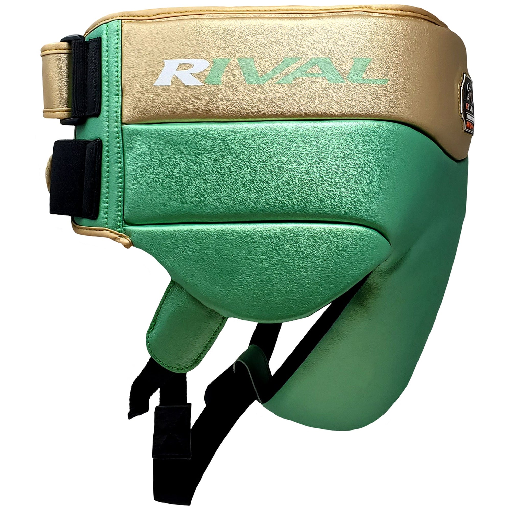 Green and beige athletic护具 with 'Rival' branding on a white background
